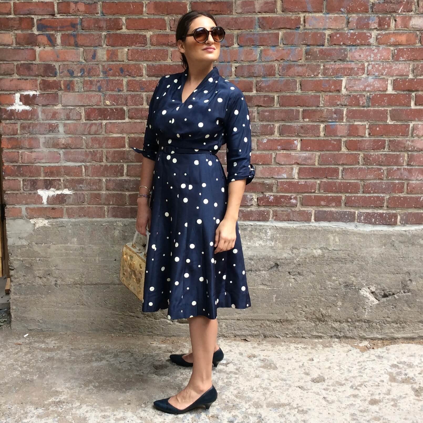 1950s Polka Dot Taffeta Dress Medium - Image 3