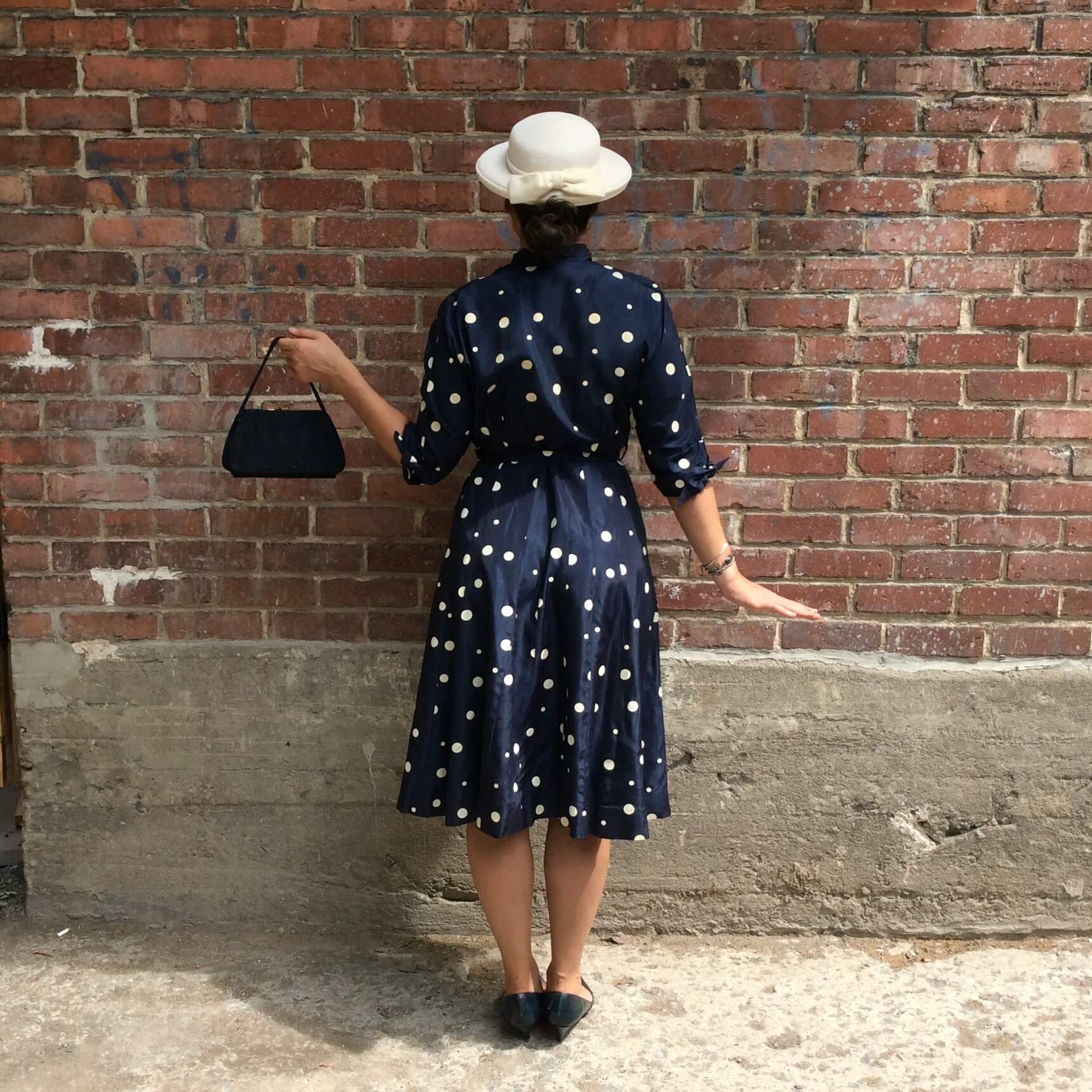 1950s Polka Dot Taffeta Dress Medium - Image 4