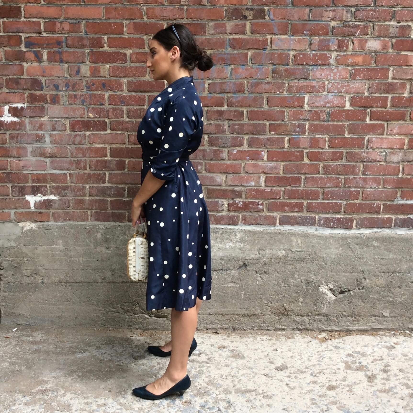 1950s Polka Dot Taffeta Dress Medium - Image 5