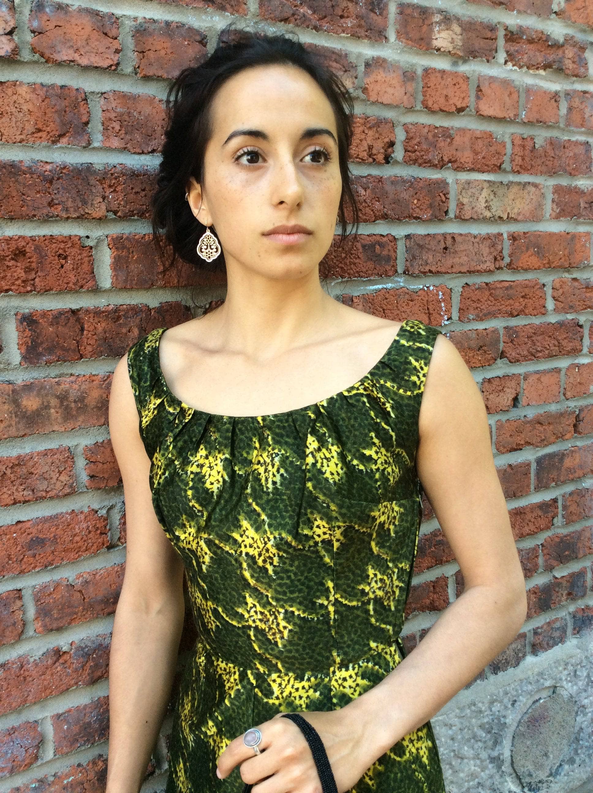 1950s Satin Houndstooth Print Cocktail Dress S/XS - Image 4