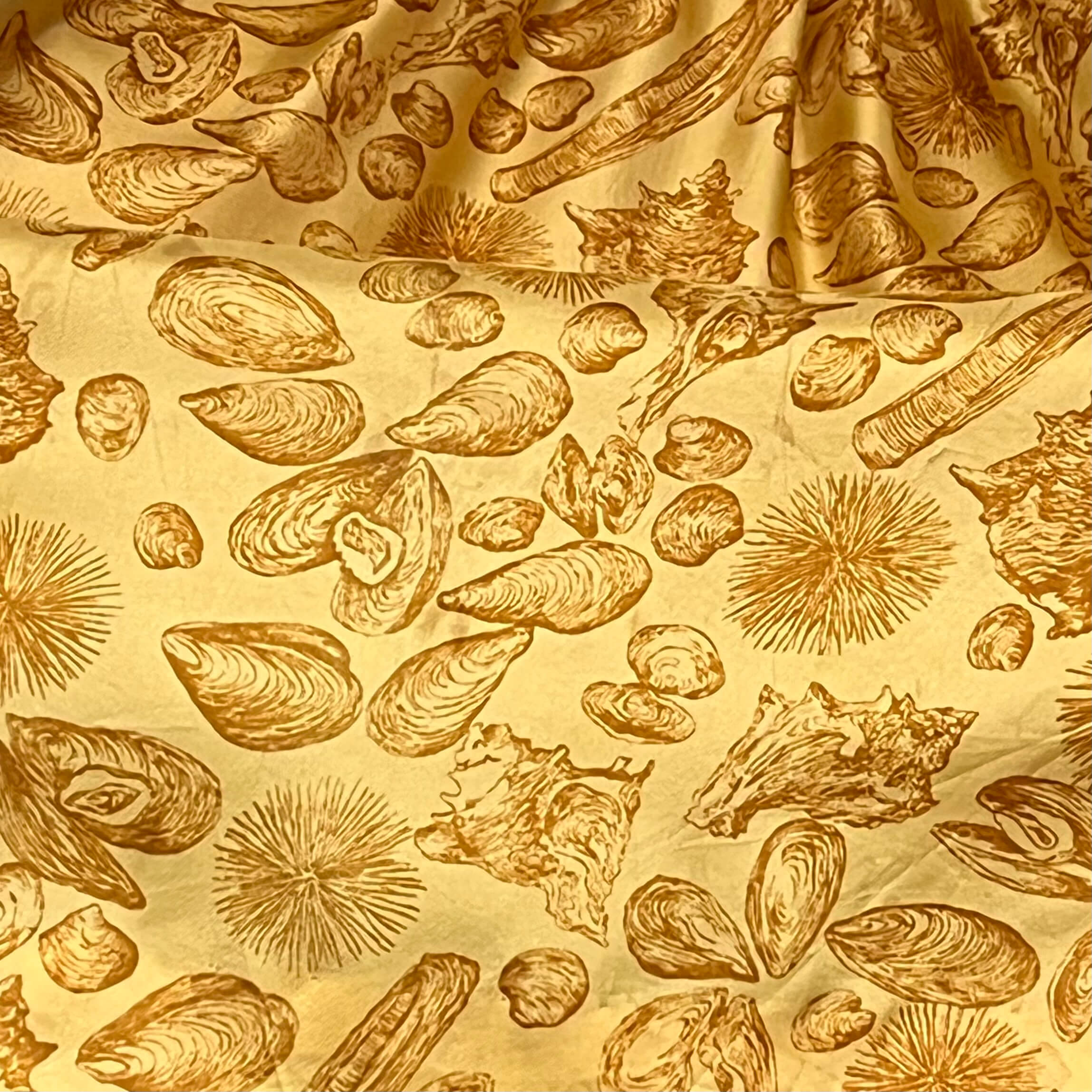 1950s Seashell Print Sleeveless Gold Dress Medium - Image 5