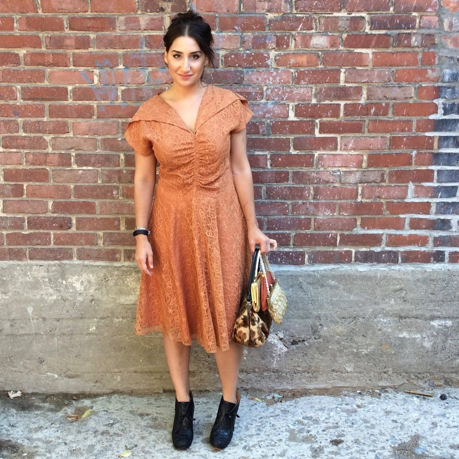 1950s Short Sleeve Copper Lace Dress Medium