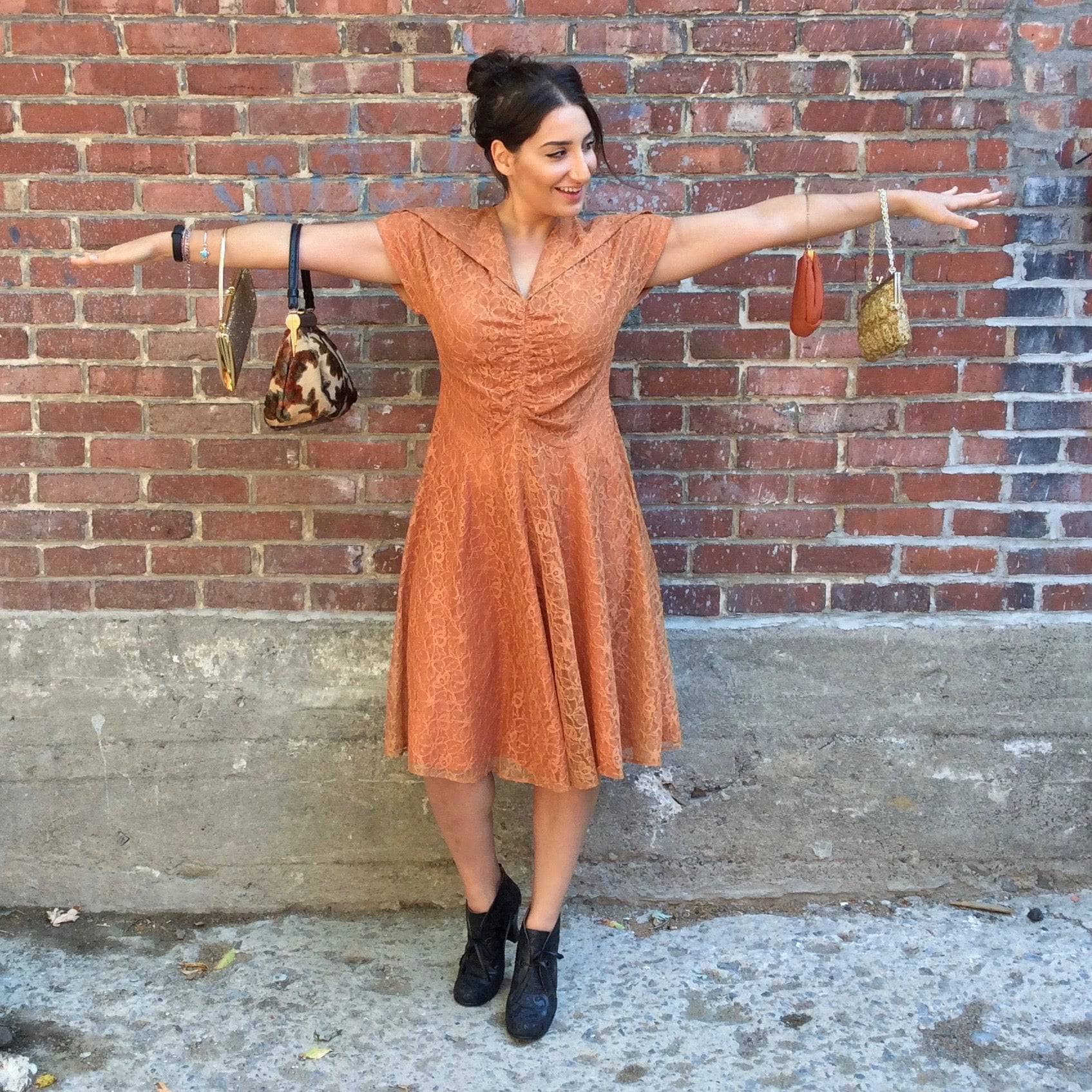1950s Short Sleeve Copper Lace Dress Medium - Image 3