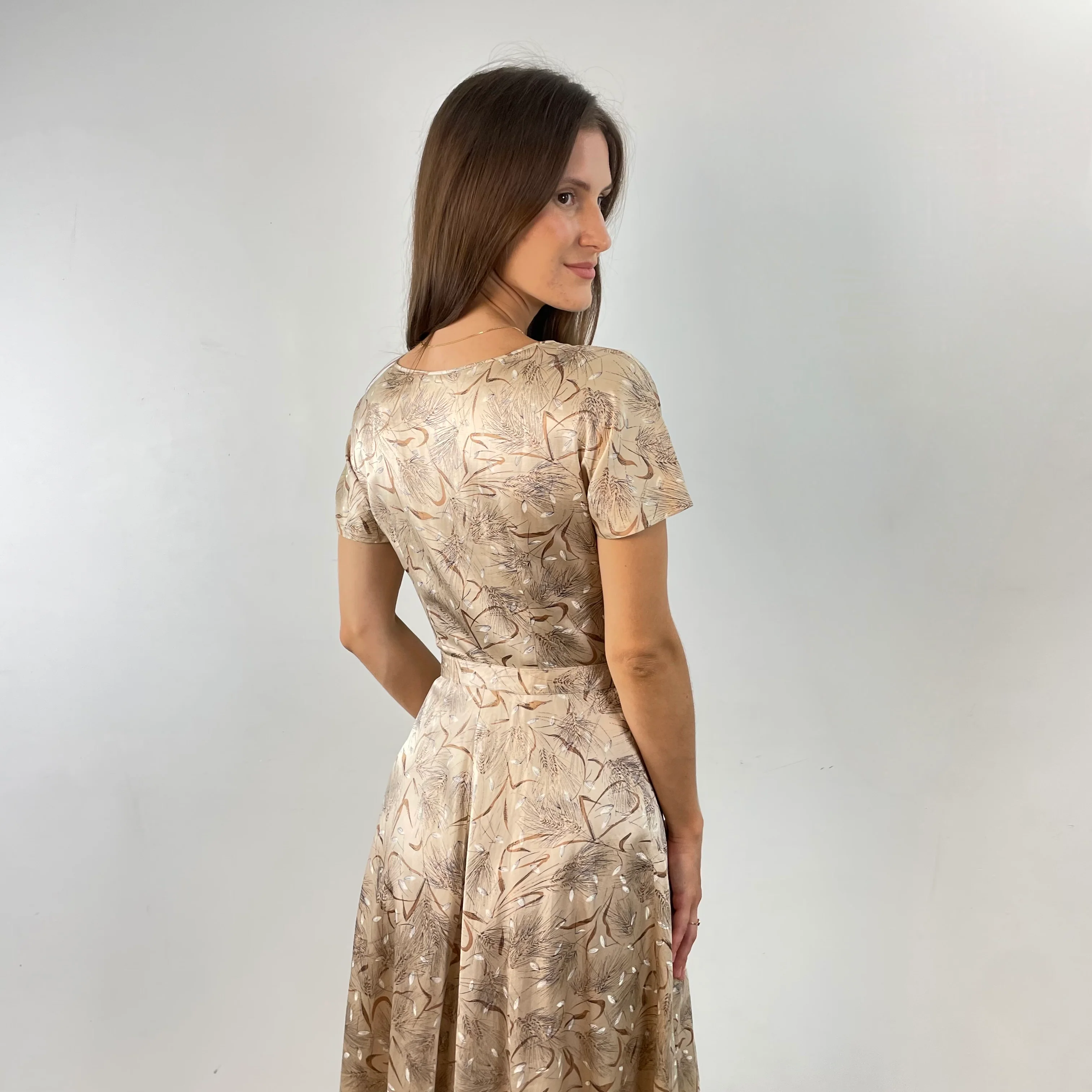 1950s Short-Sleeve Satin Flared Midi Dress X-Small / Small - Image 2