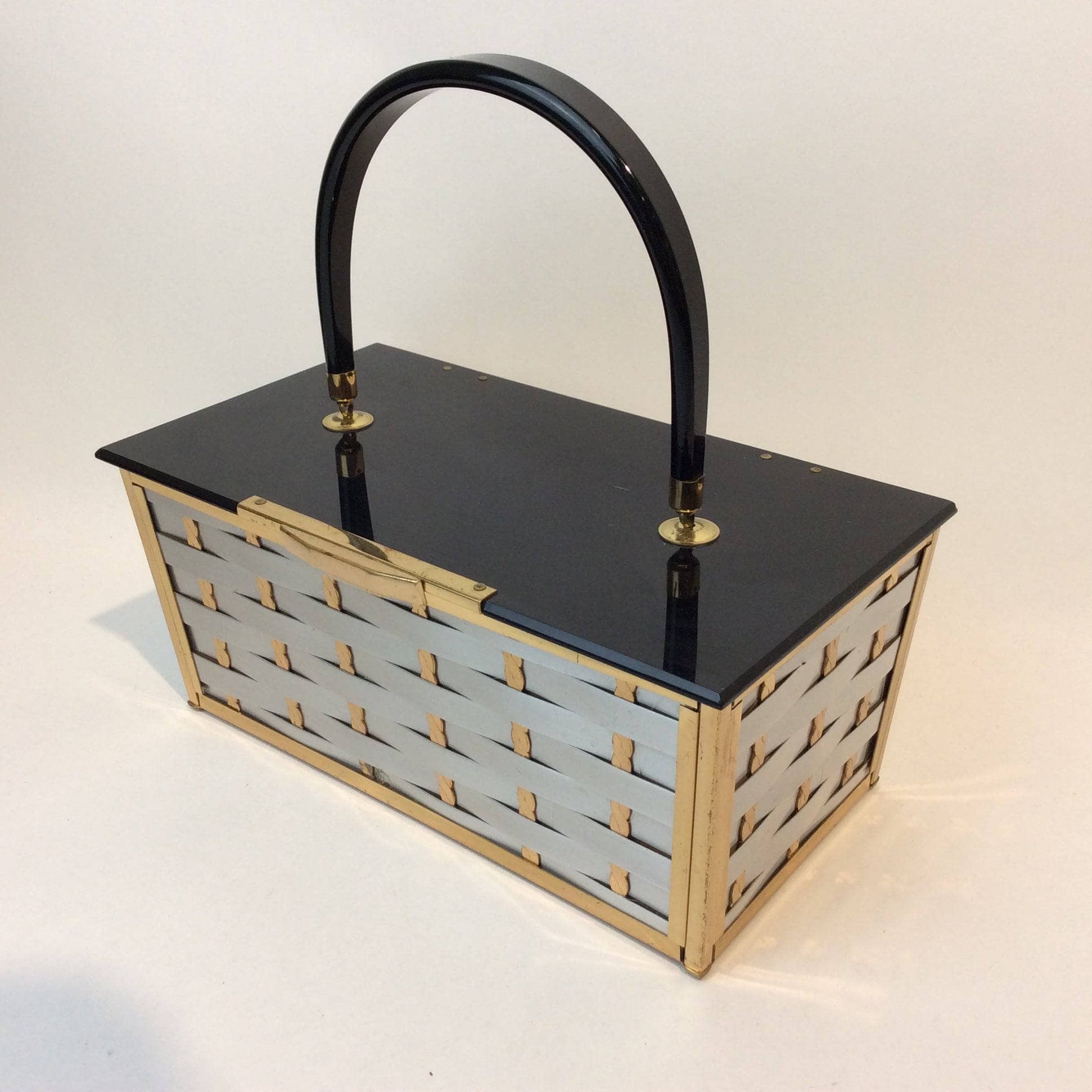 1950's Silver, Black and Gold Metal Box Purse - Image 3