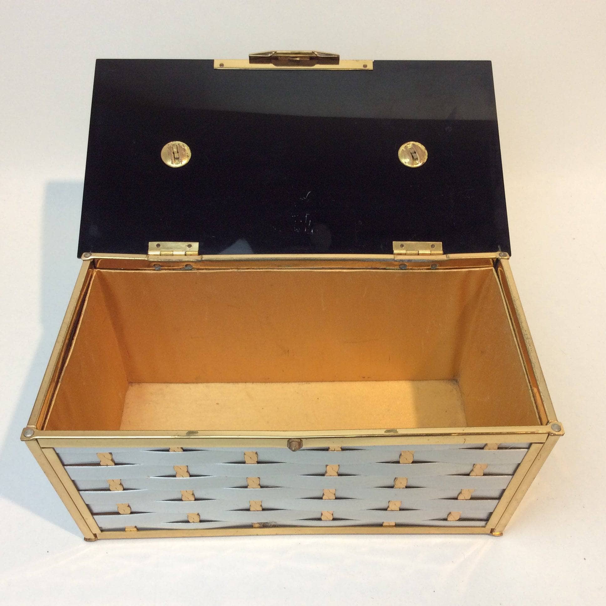 1950's Silver, Black and Gold Metal Box Purse - Image 4