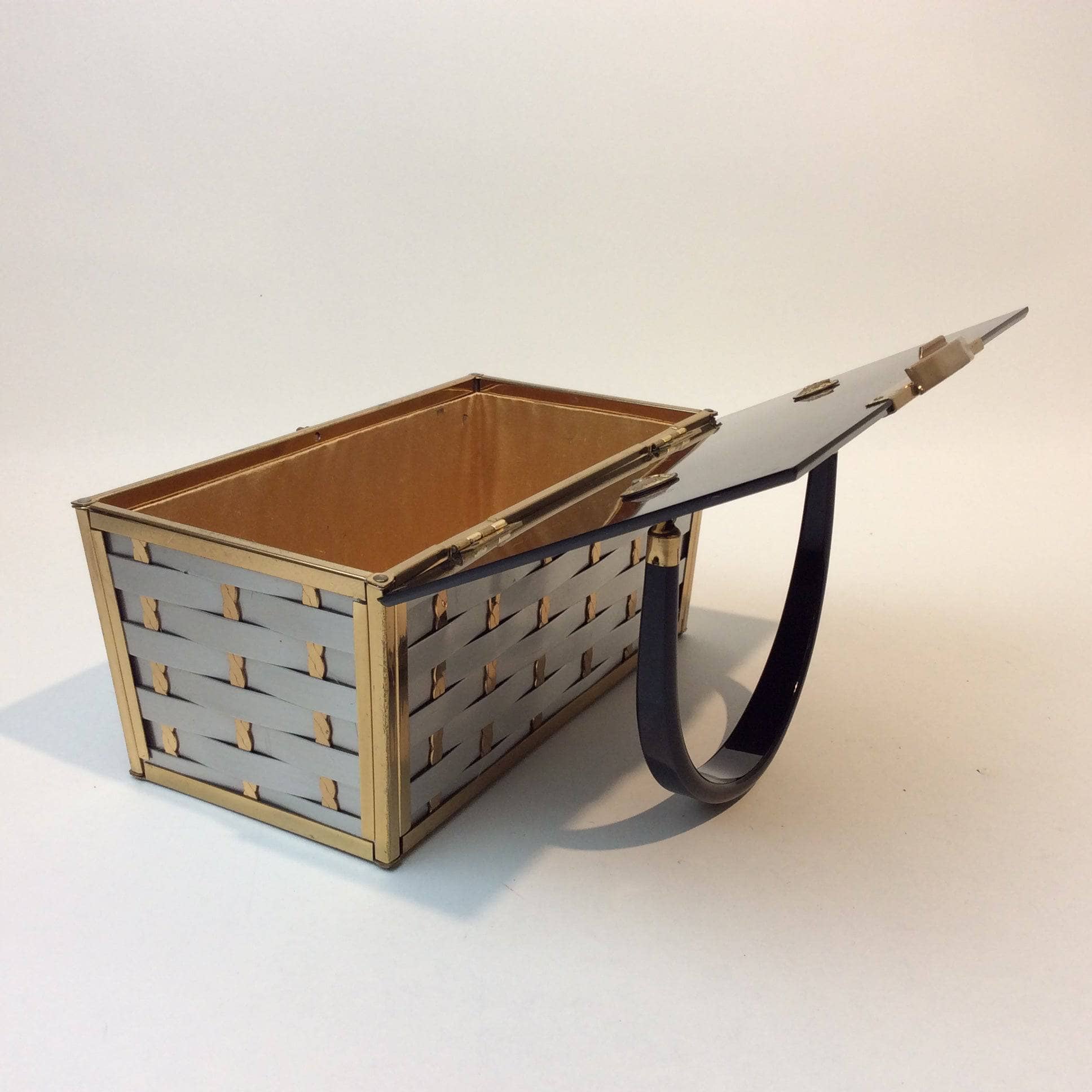 1950's Silver, Black and Gold Metal Box Purse - Image 5