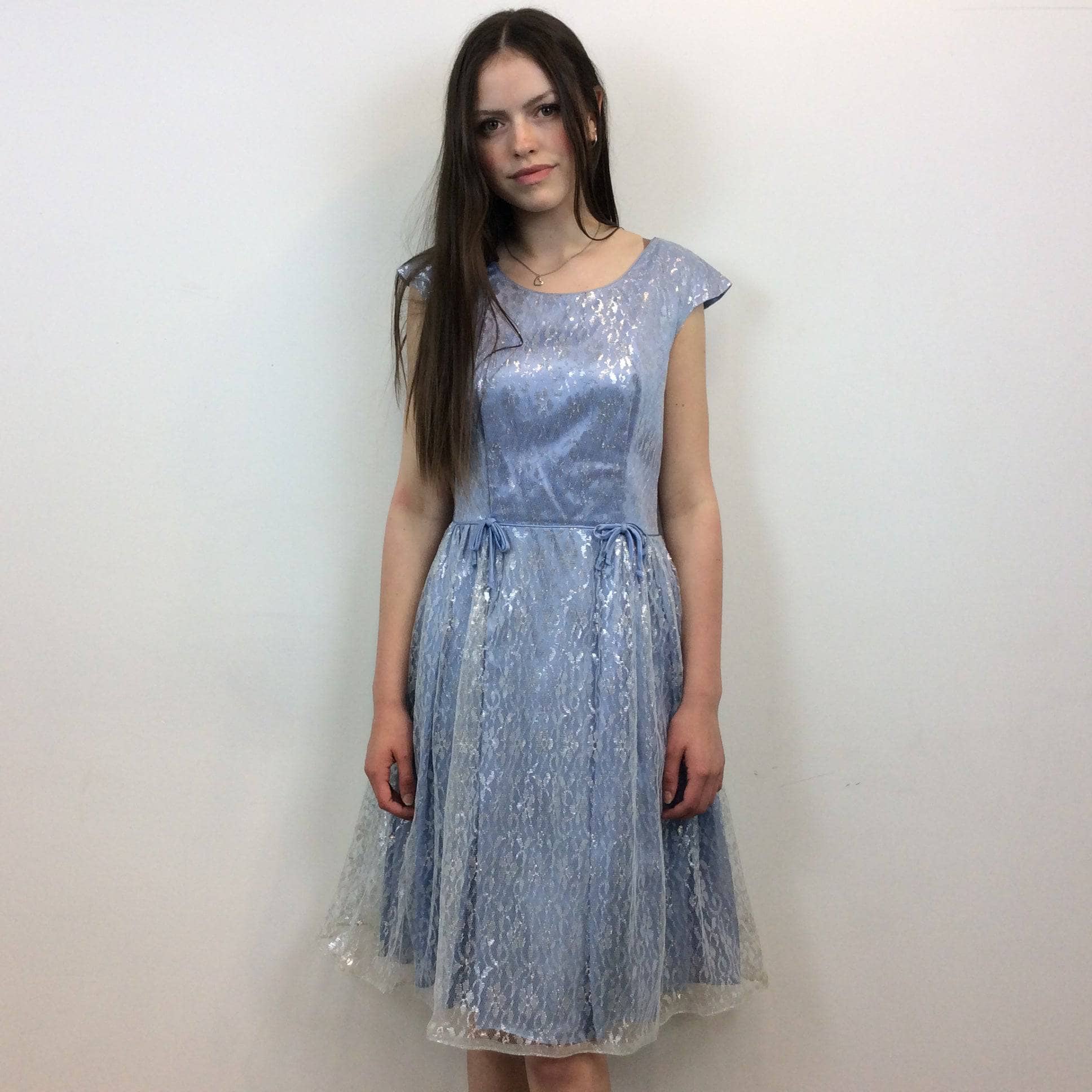 1950s Silver Lace Party Dress Small / Medium - Image 3
