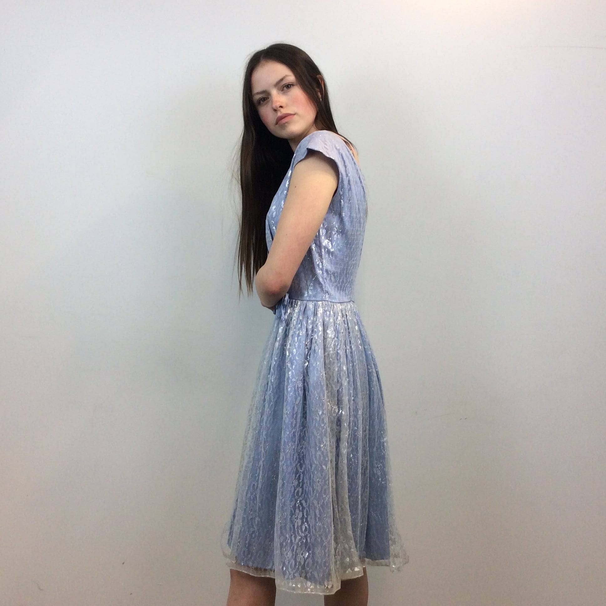 1950s Silver Lace Party Dress Small / Medium - Image 4