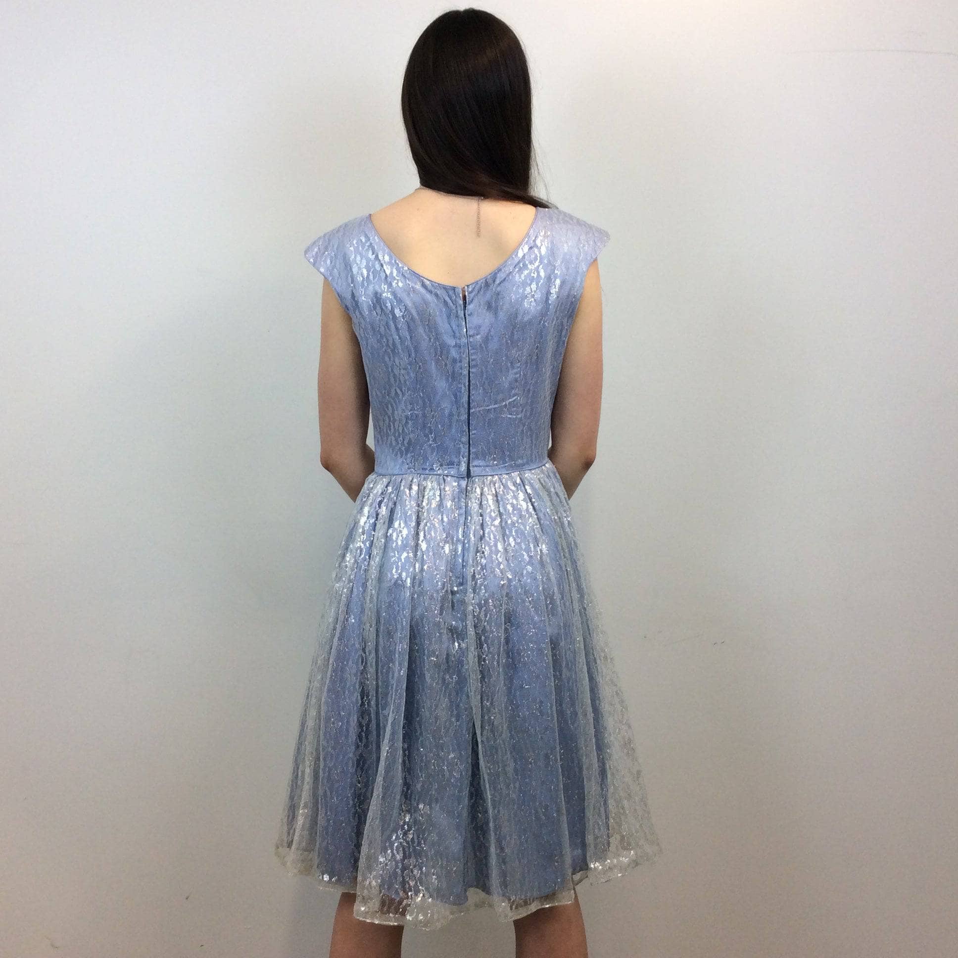 1950s Silver Lace Party Dress Small / Medium - Image 5