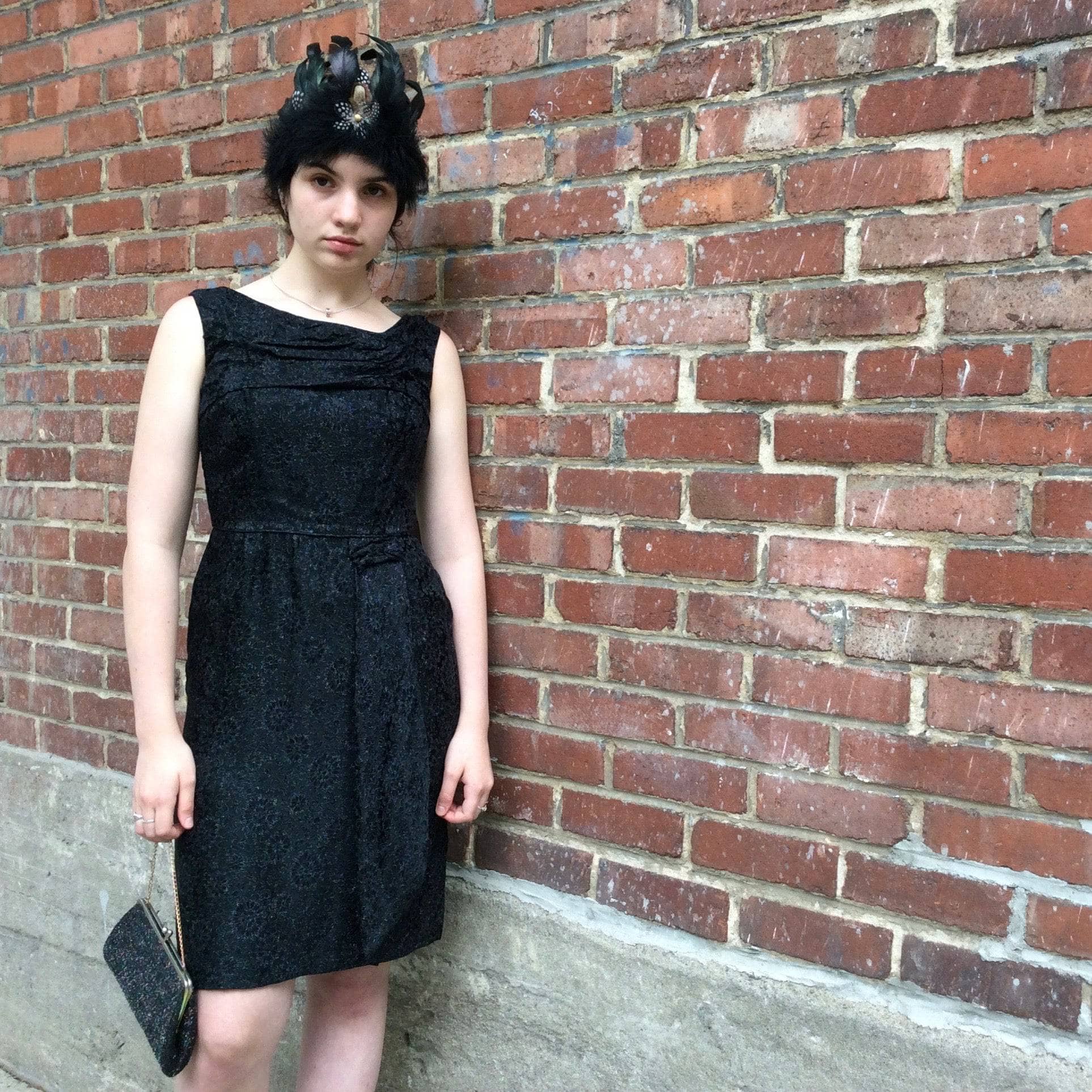 1950s Sleeveless Knee-length Black Brocade Dress Small - Image 6