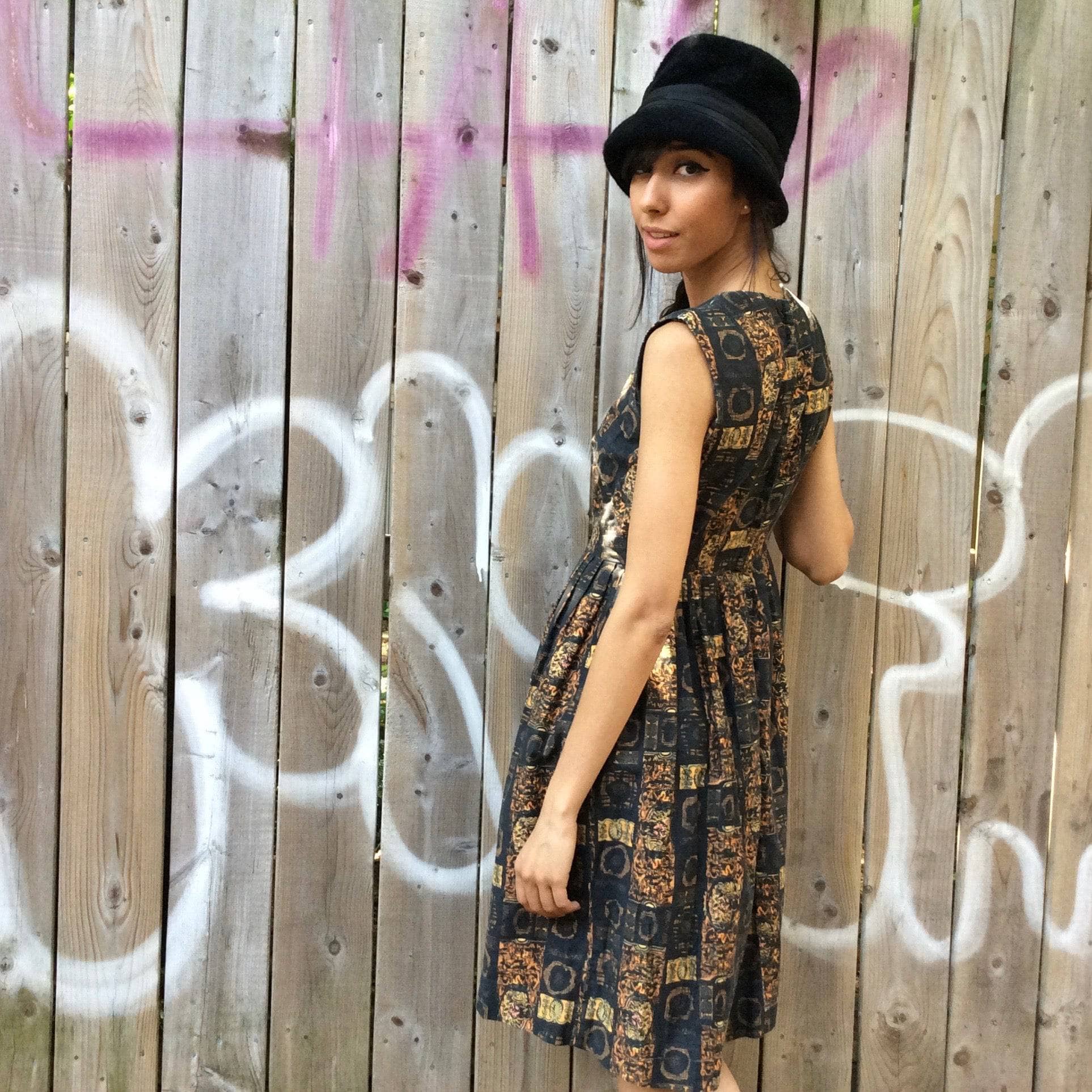 1950s Sleeveless Printed Cotton Dress Extra-small/Small - Image 3