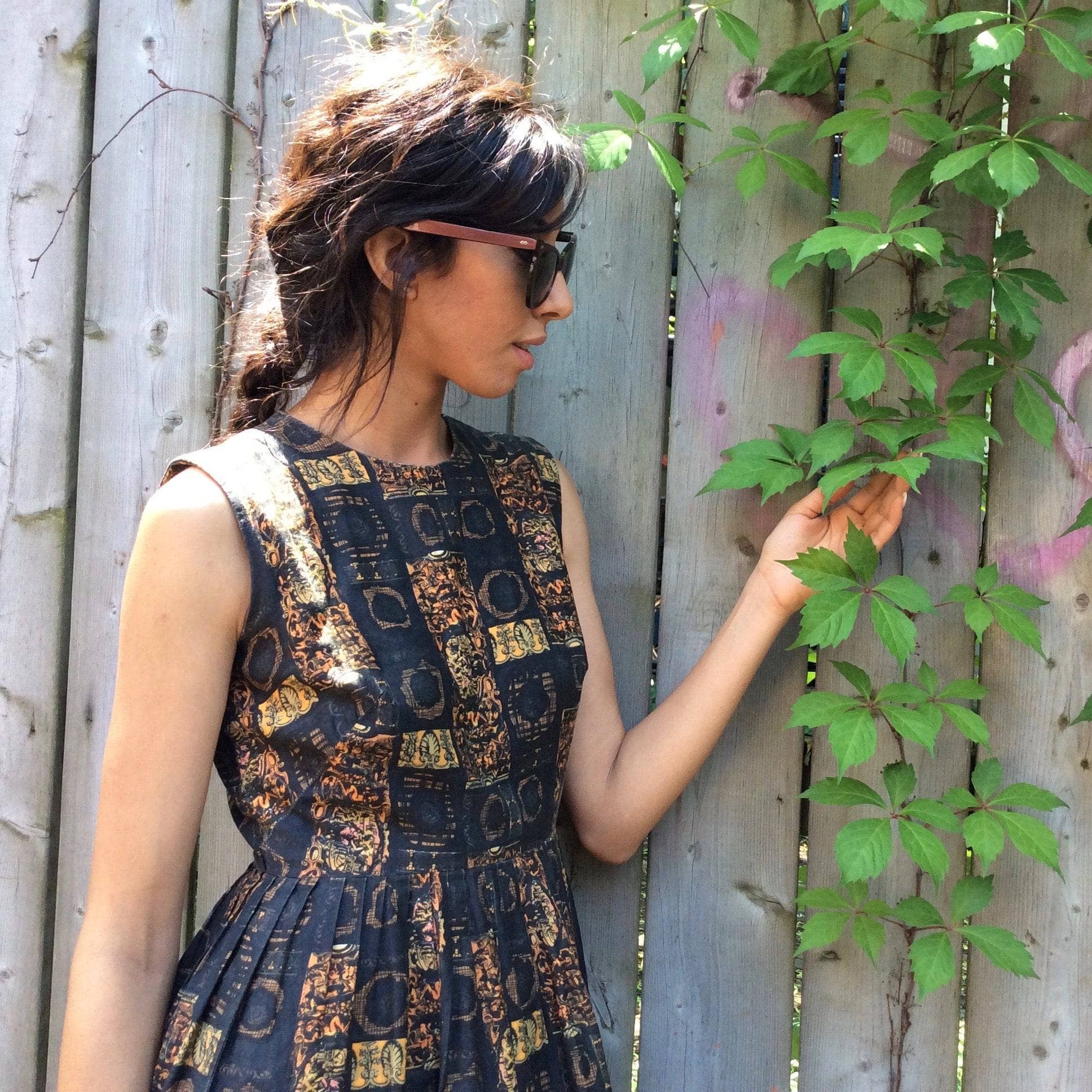 1950s Sleeveless Printed Cotton Dress Extra-small/Small - Image 4