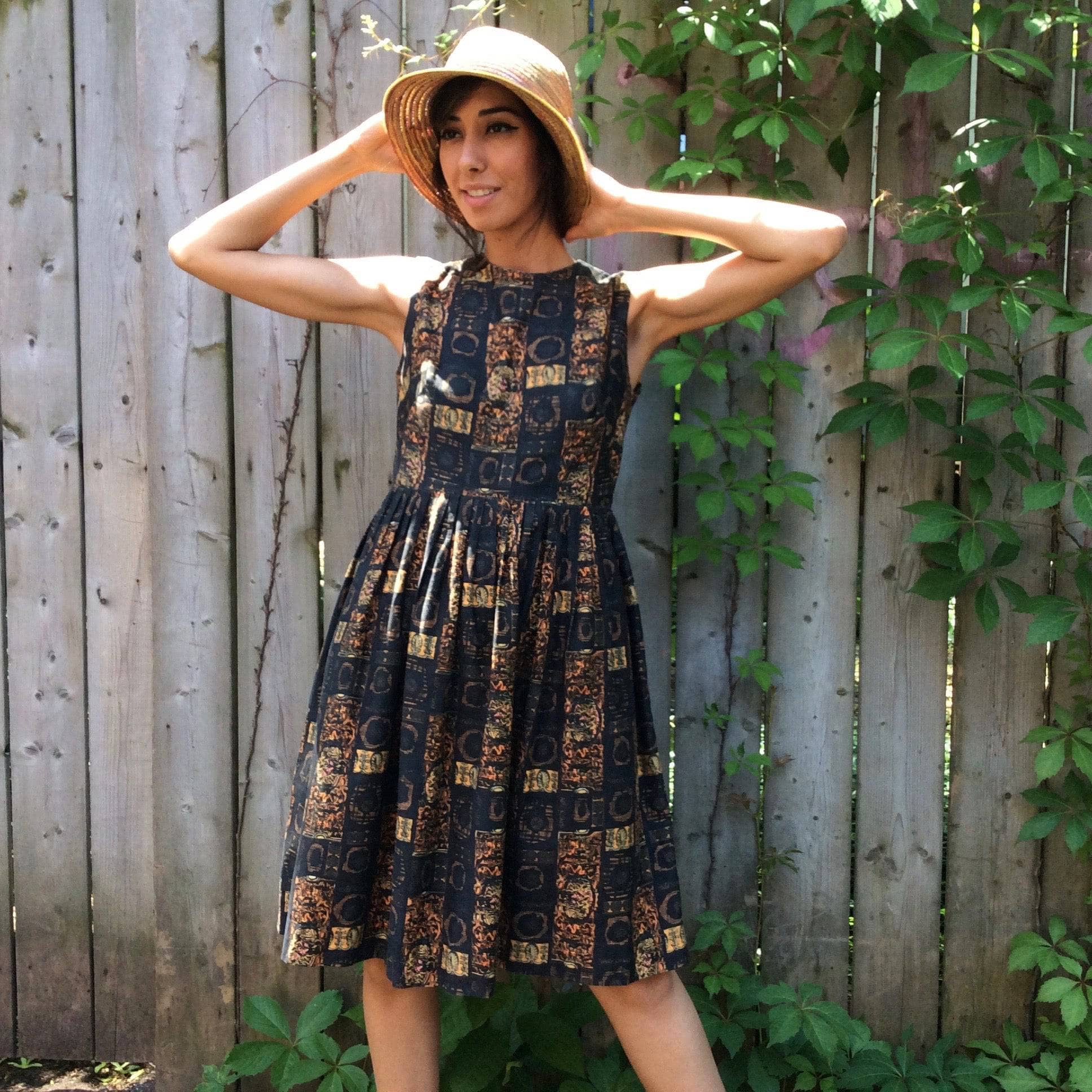 1950s Sleeveless Printed Cotton Dress Extra-small/Small - Image 5