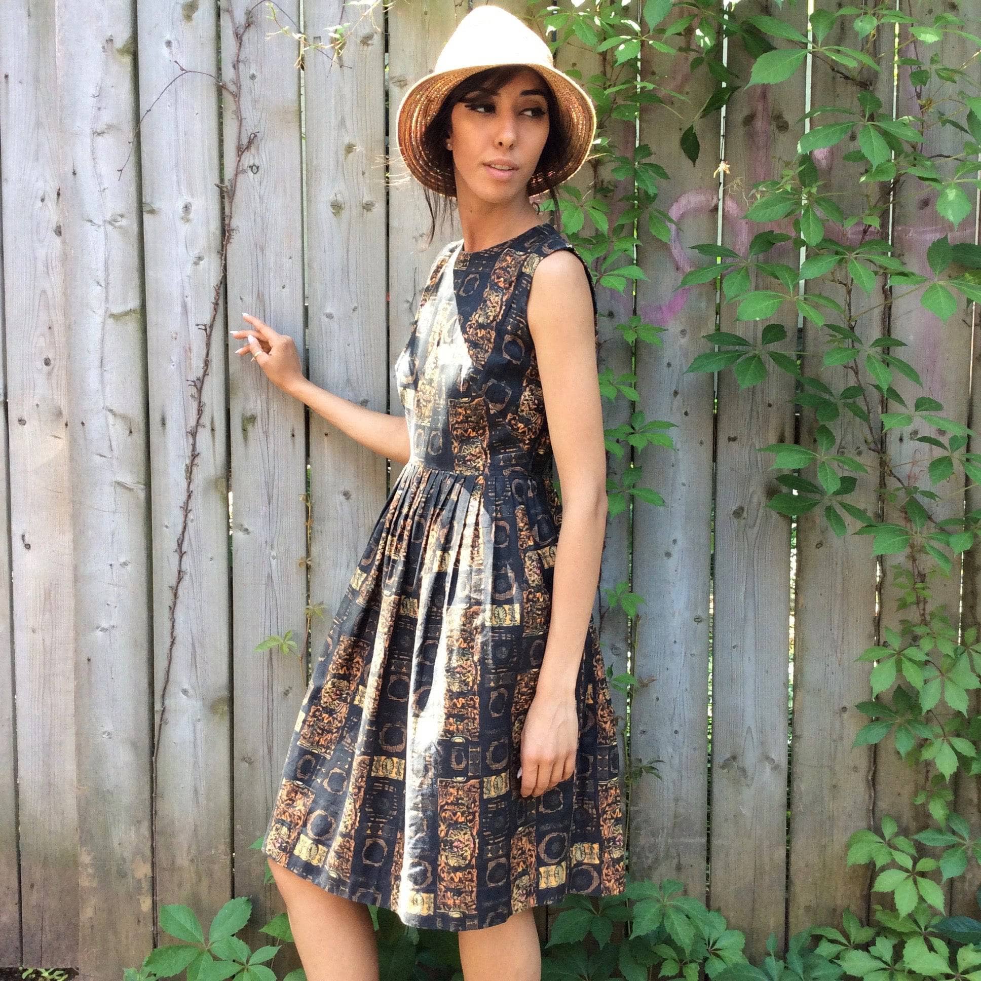 1950s Sleeveless Printed Cotton Dress Extra-small/Small - Image 6