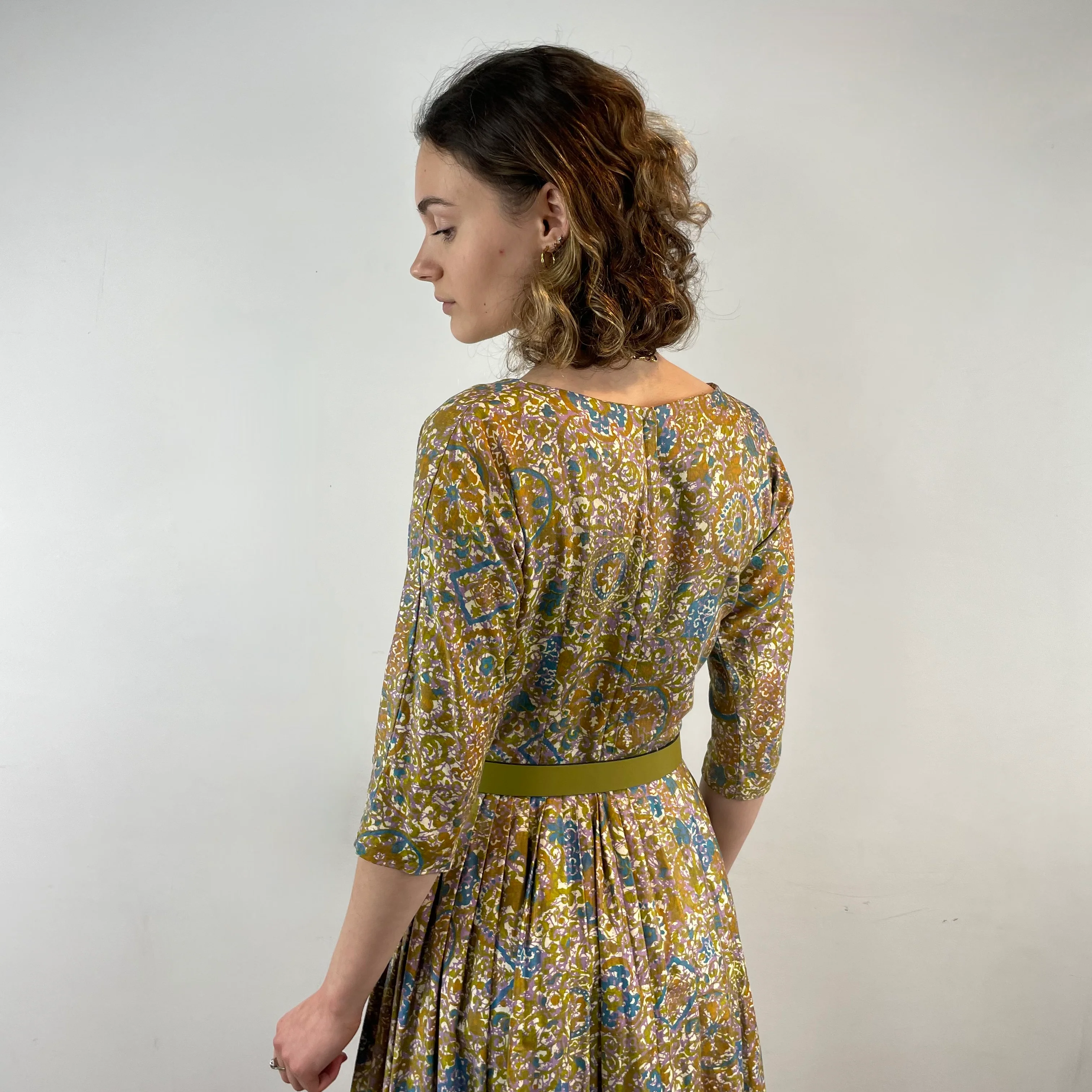 1950s Three Quarter Sleeve Cotton Dress Small - Image 3