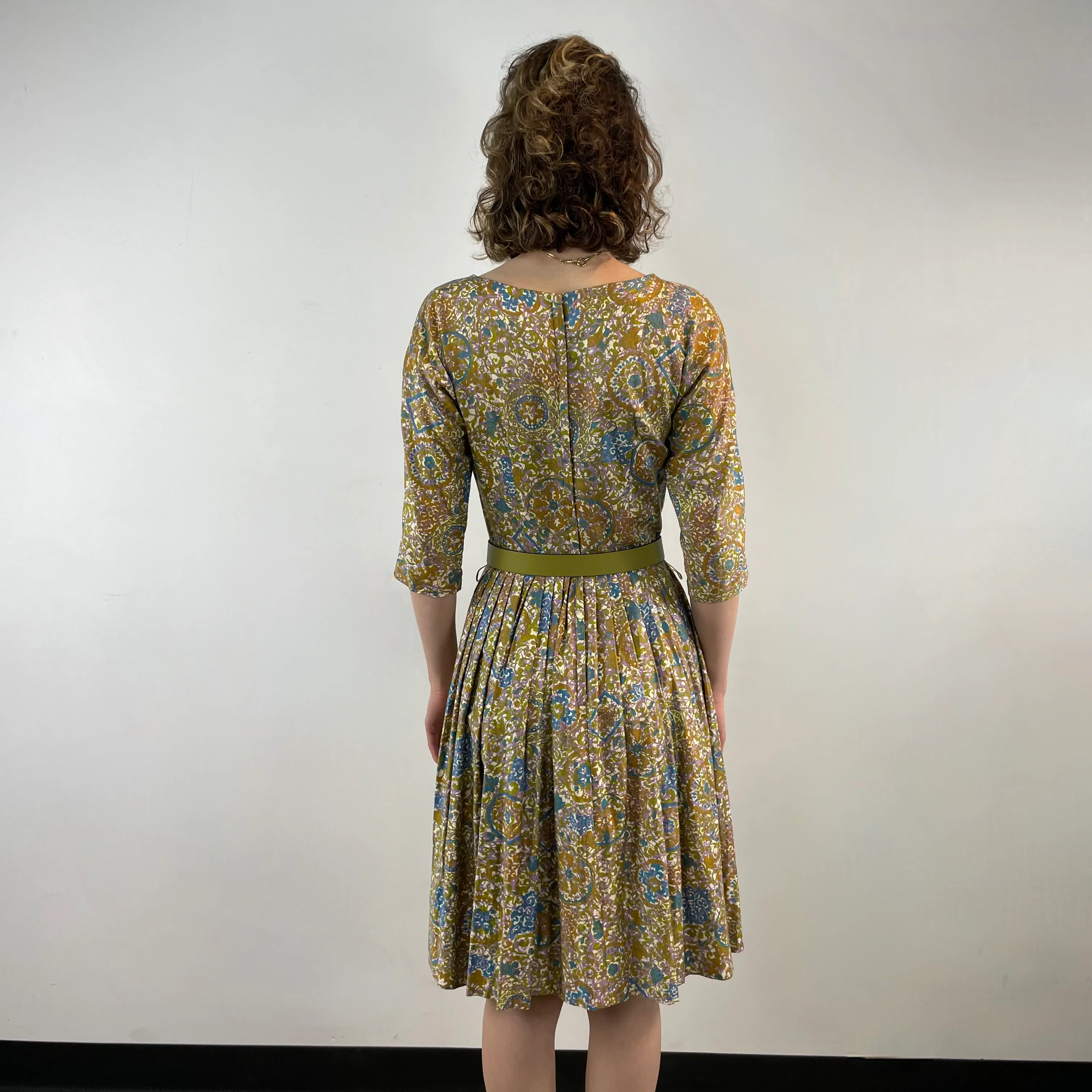 1950s Three Quarter Sleeve Cotton Dress Small - Image 4