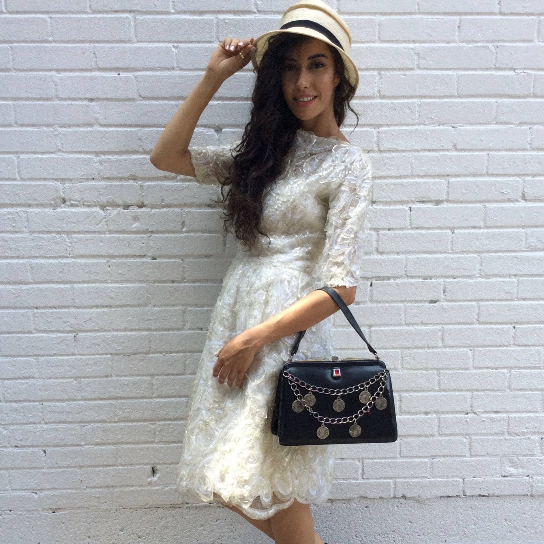 1950s Up-cycled Black Leather Frame Handbag - Image 2