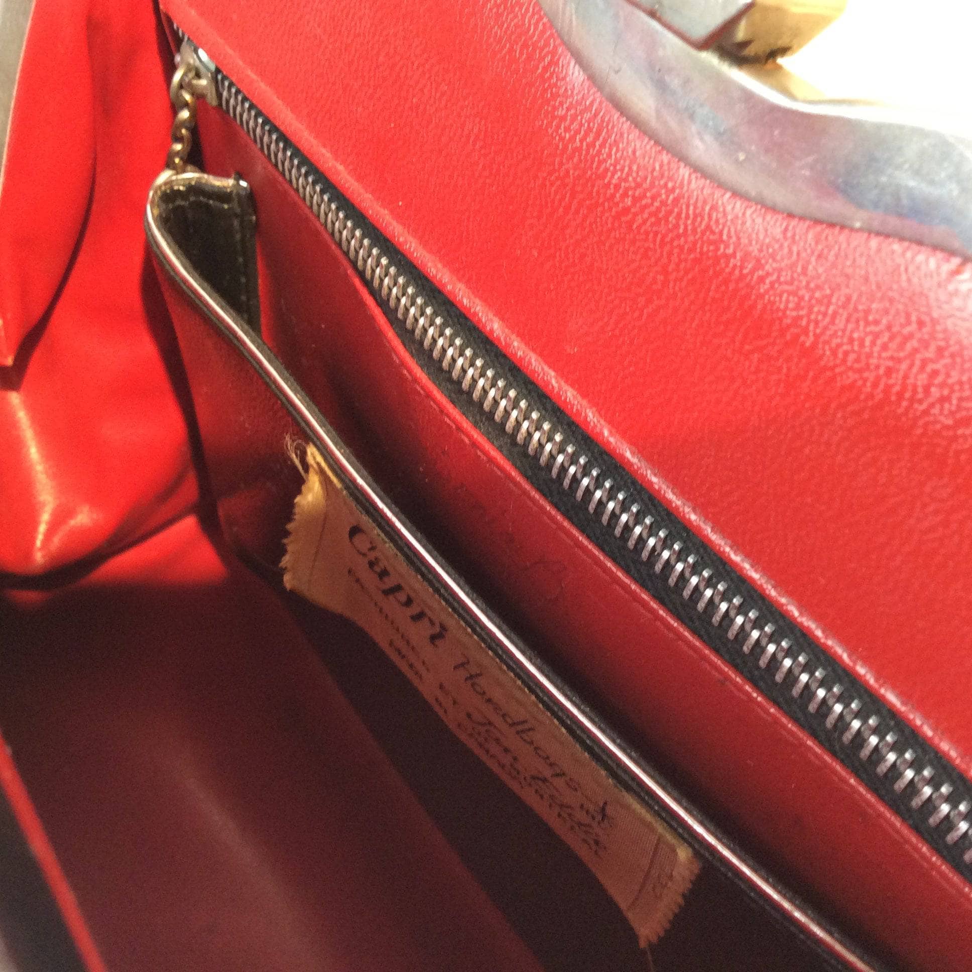 1950s Up-cycled Black Leather Frame Handbag - Image 6