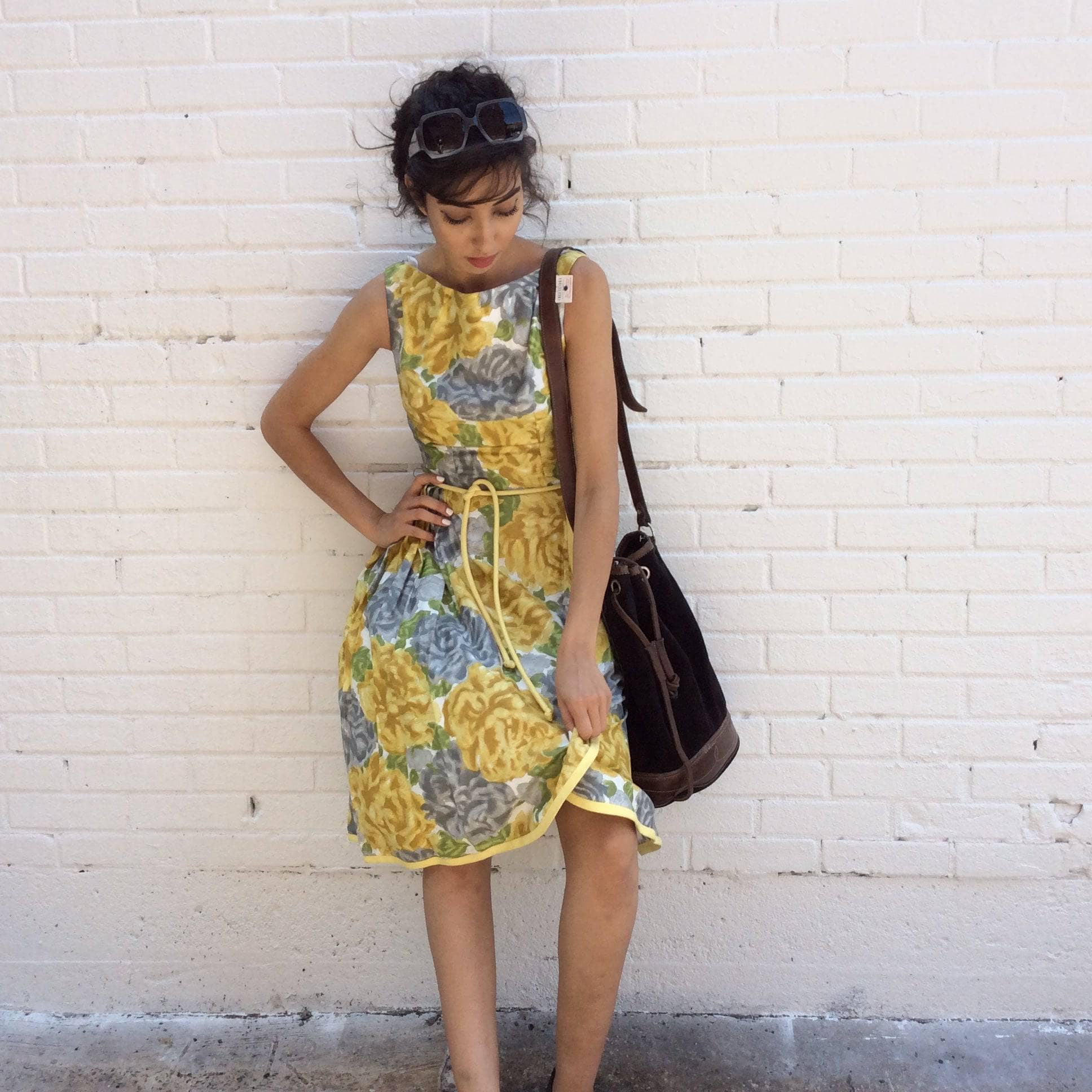 1950s Yellow Floral Cotton Dress Small - Image 3