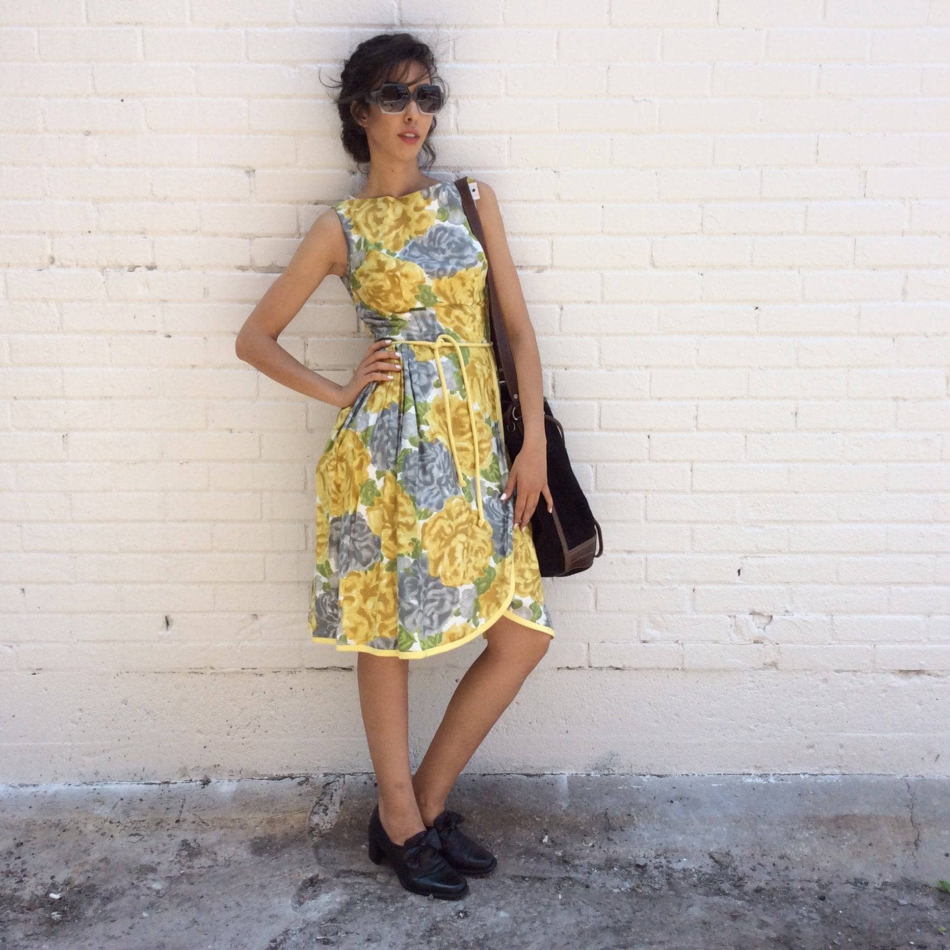 1950s Yellow Floral Cotton Dress Small - Image 6