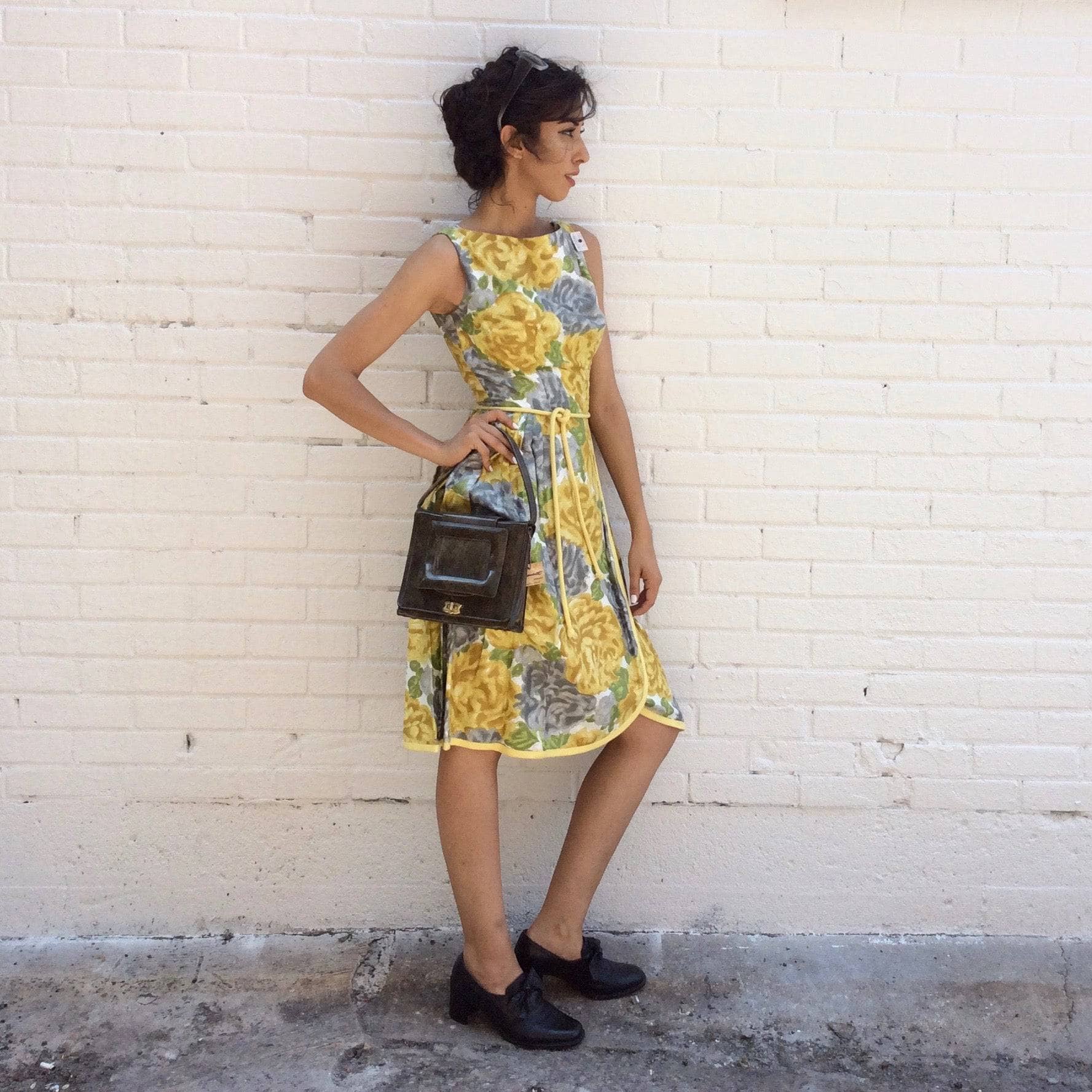 1950s Yellow Floral Cotton Dress Small - Image 8