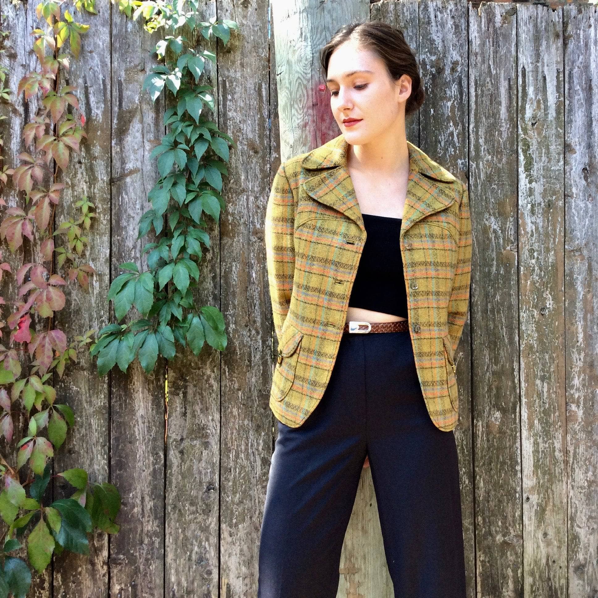  1960s-1970s Fitted Plaid Wool Blazer Small/Medium - Image 3