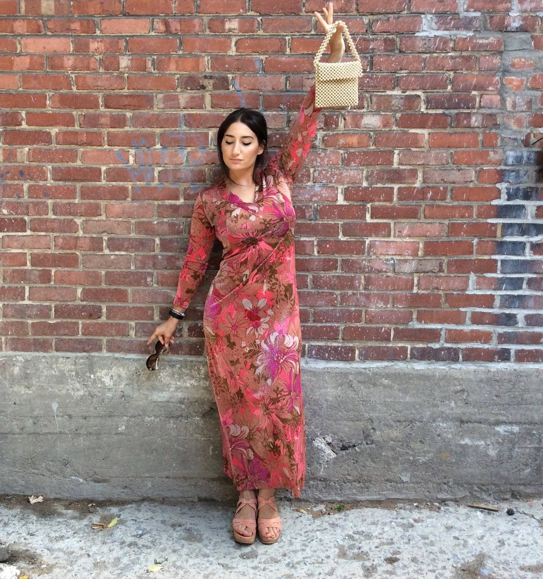 1960s-1970s Long Sleeve Boho Chic Maxi Dress Medium - Image 6