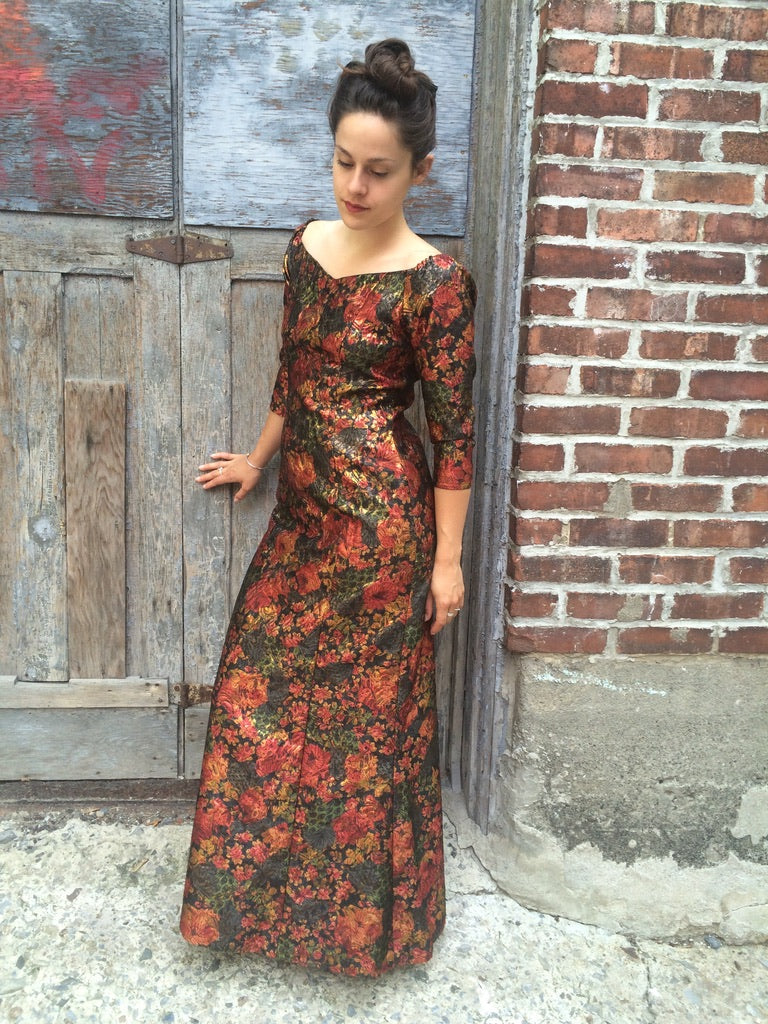 1970s Off-the-Shoulder Metallic Brocade Gown Small/Medium - Image 2
