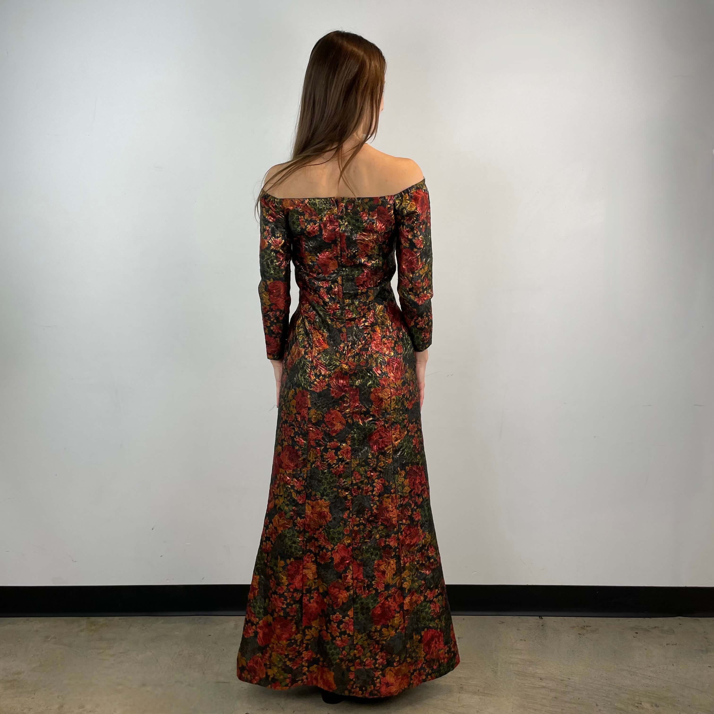 1970s Off-the-Shoulder Metallic Brocade Gown Small/Medium - Image 3