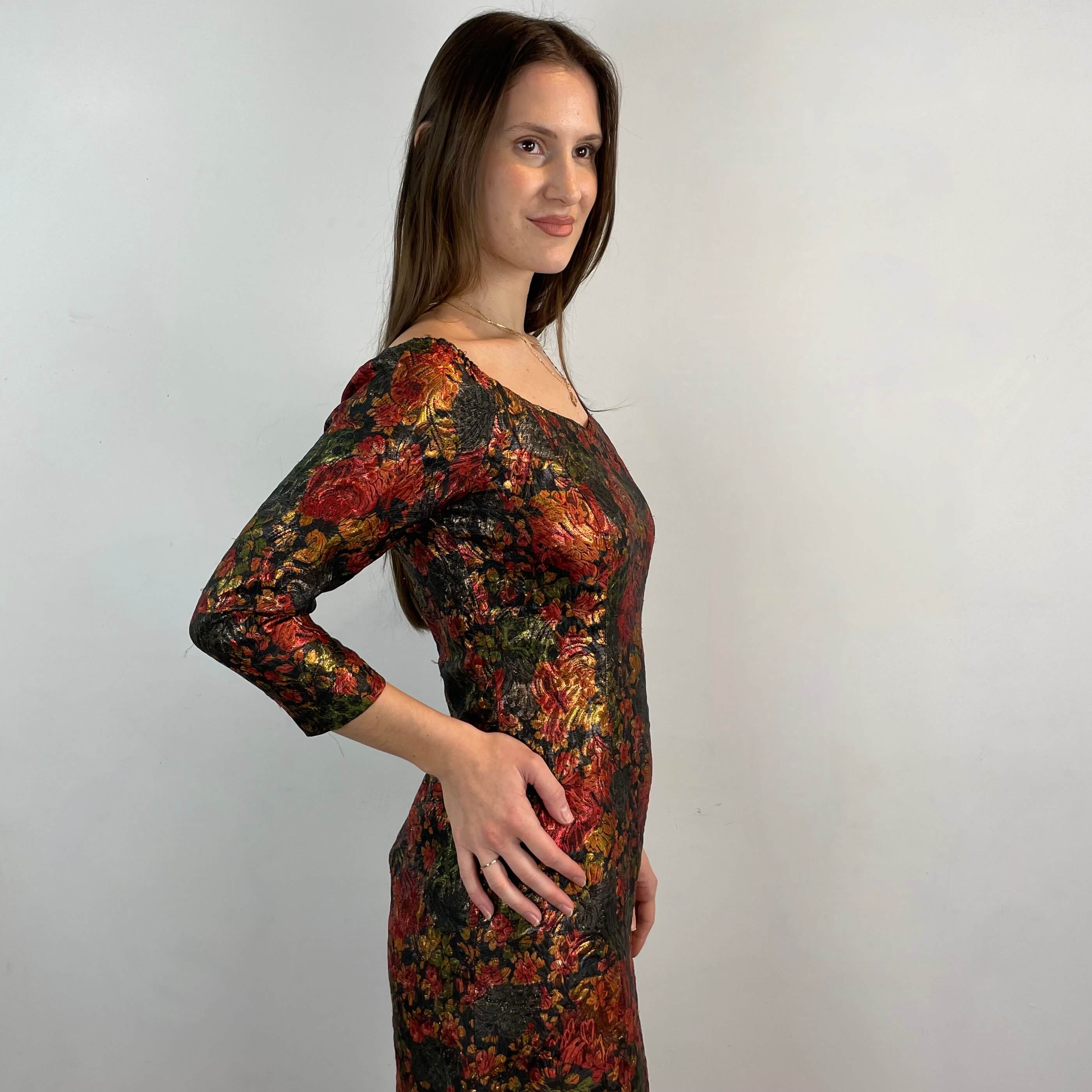 1970s Off-the-Shoulder Metallic Brocade Gown Small/Medium - Image 6