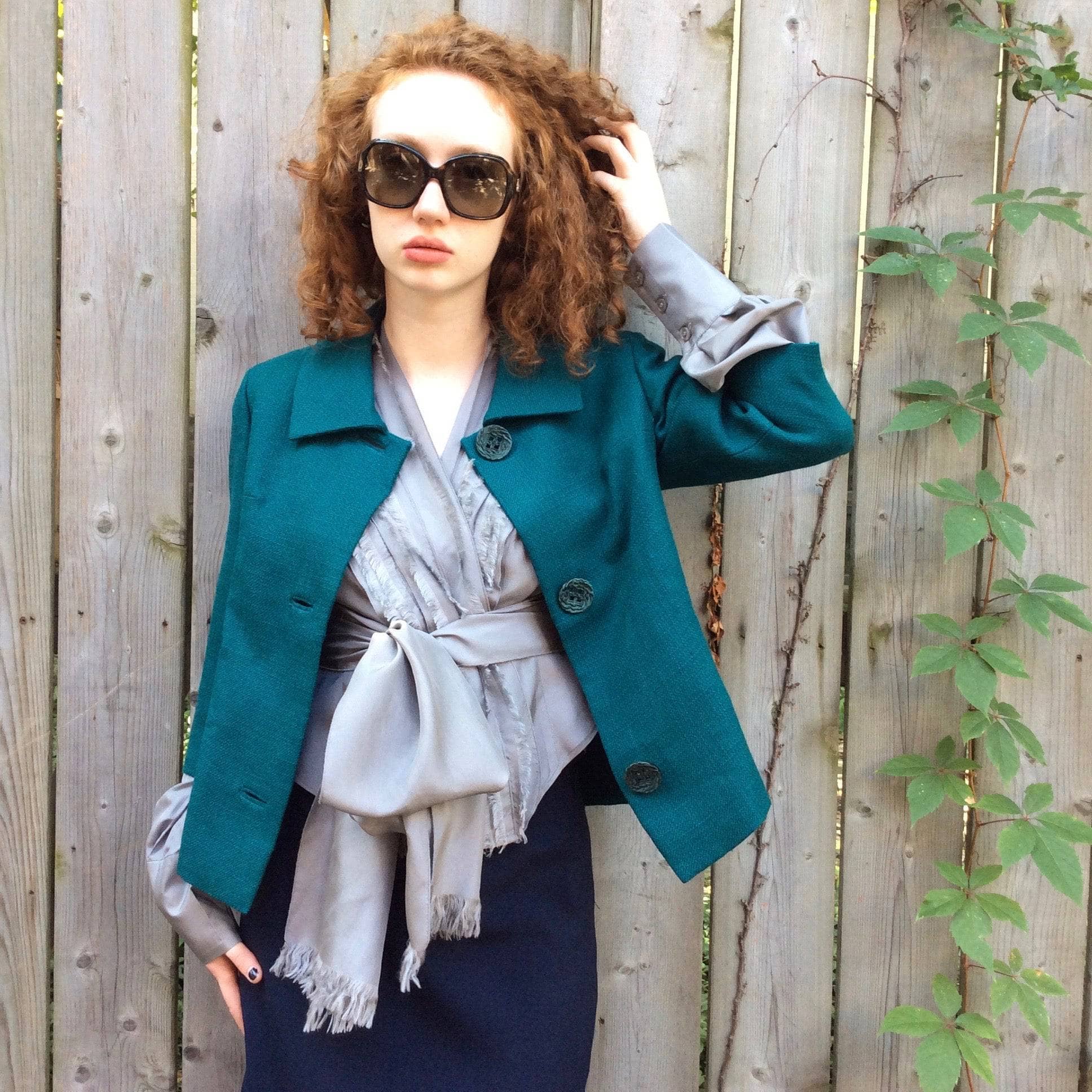 1960s 3/4 Sleeve Teal Wool Blazer S/M - Image 3