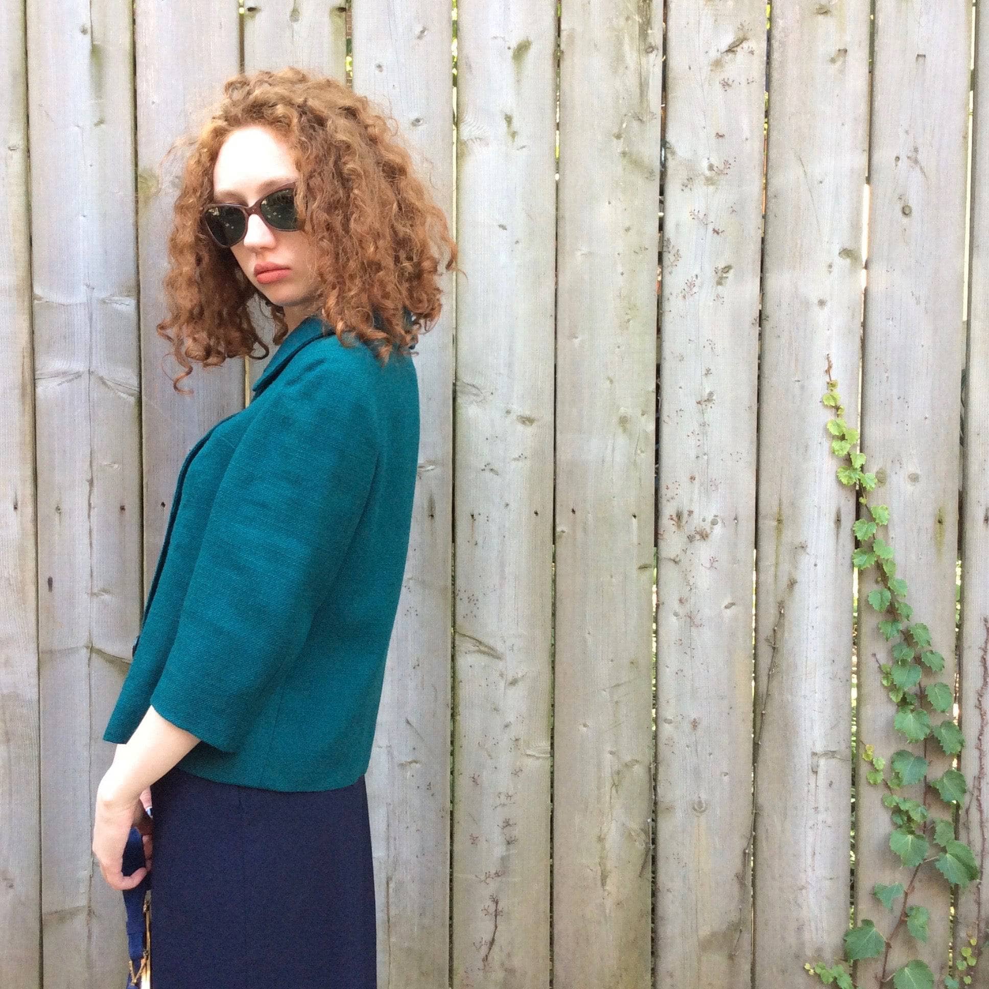 1960s 3/4 Sleeve Teal Wool Blazer S/M - Image 4