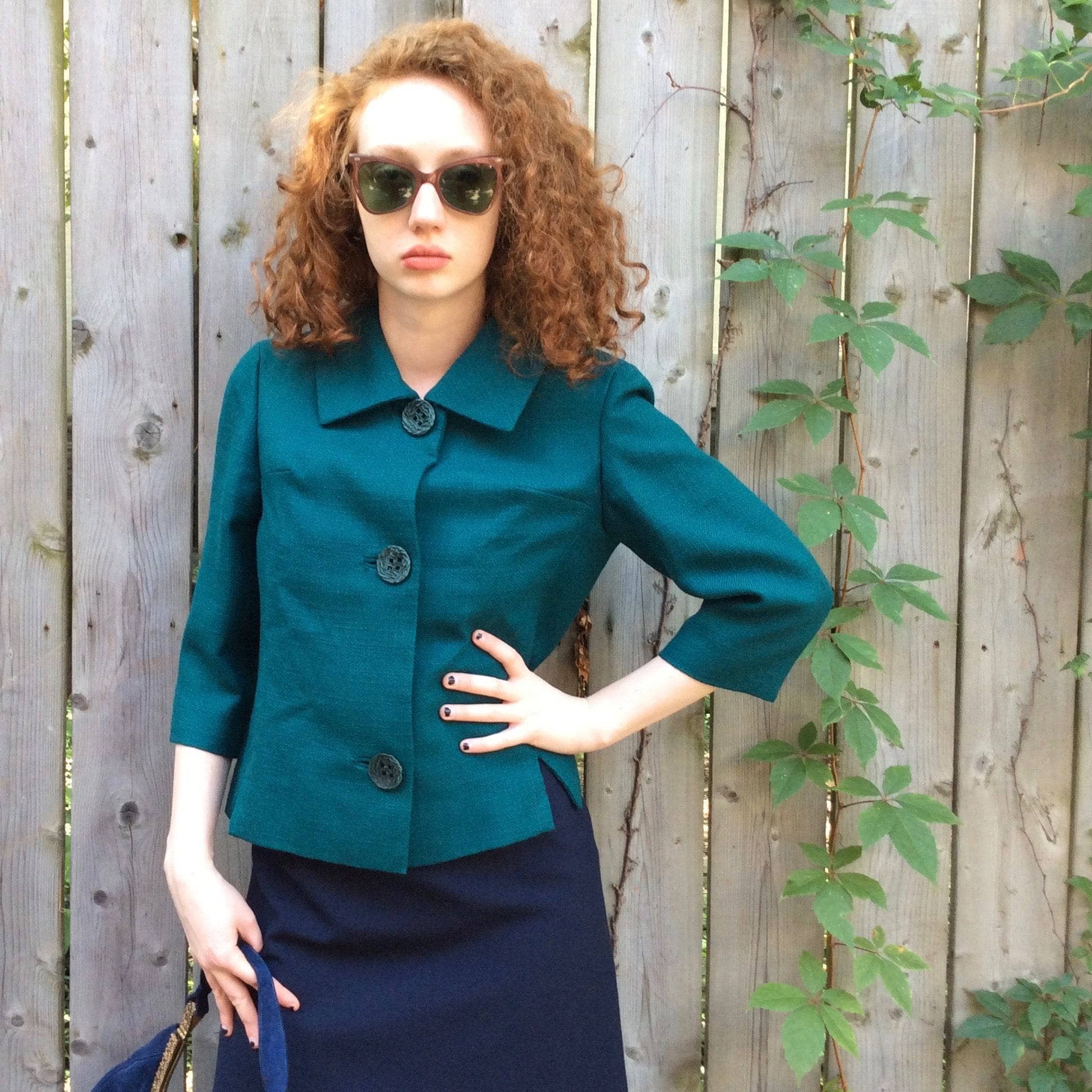 1960s 3/4 Sleeve Teal Wool Blazer S/M - Image 5