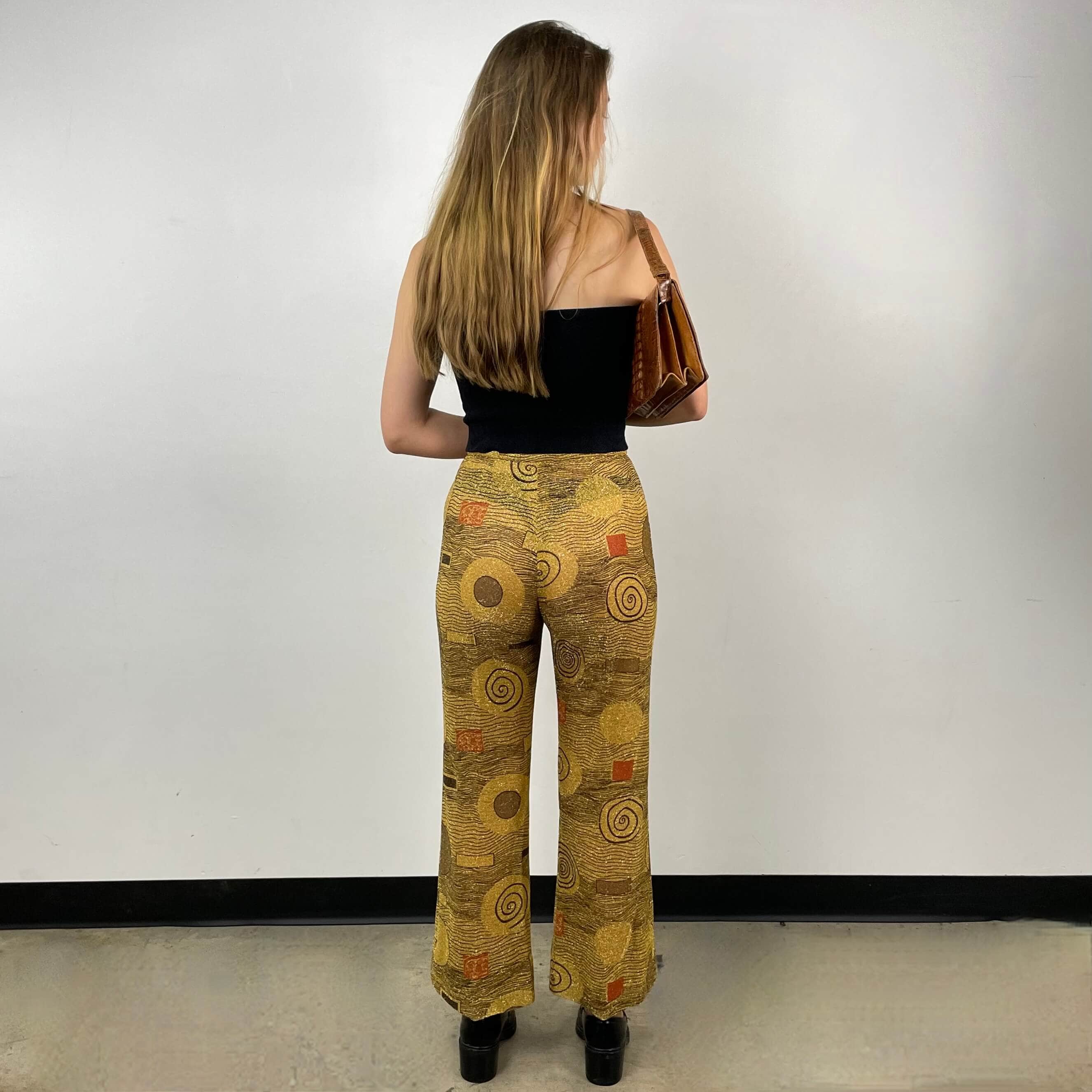 1960s-70s Gold Patterned Mini Dress and Pant Set Small - Image 3