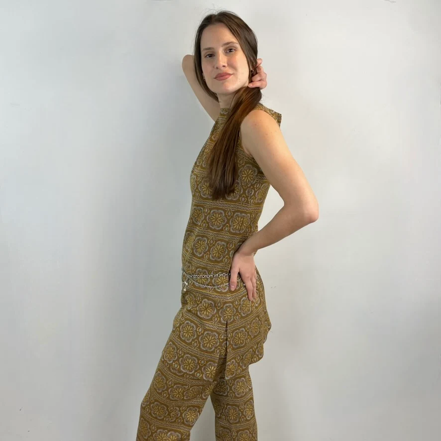 1960s/70s Gold Petite Sparkly Dress and Pants Set Small - Image 3