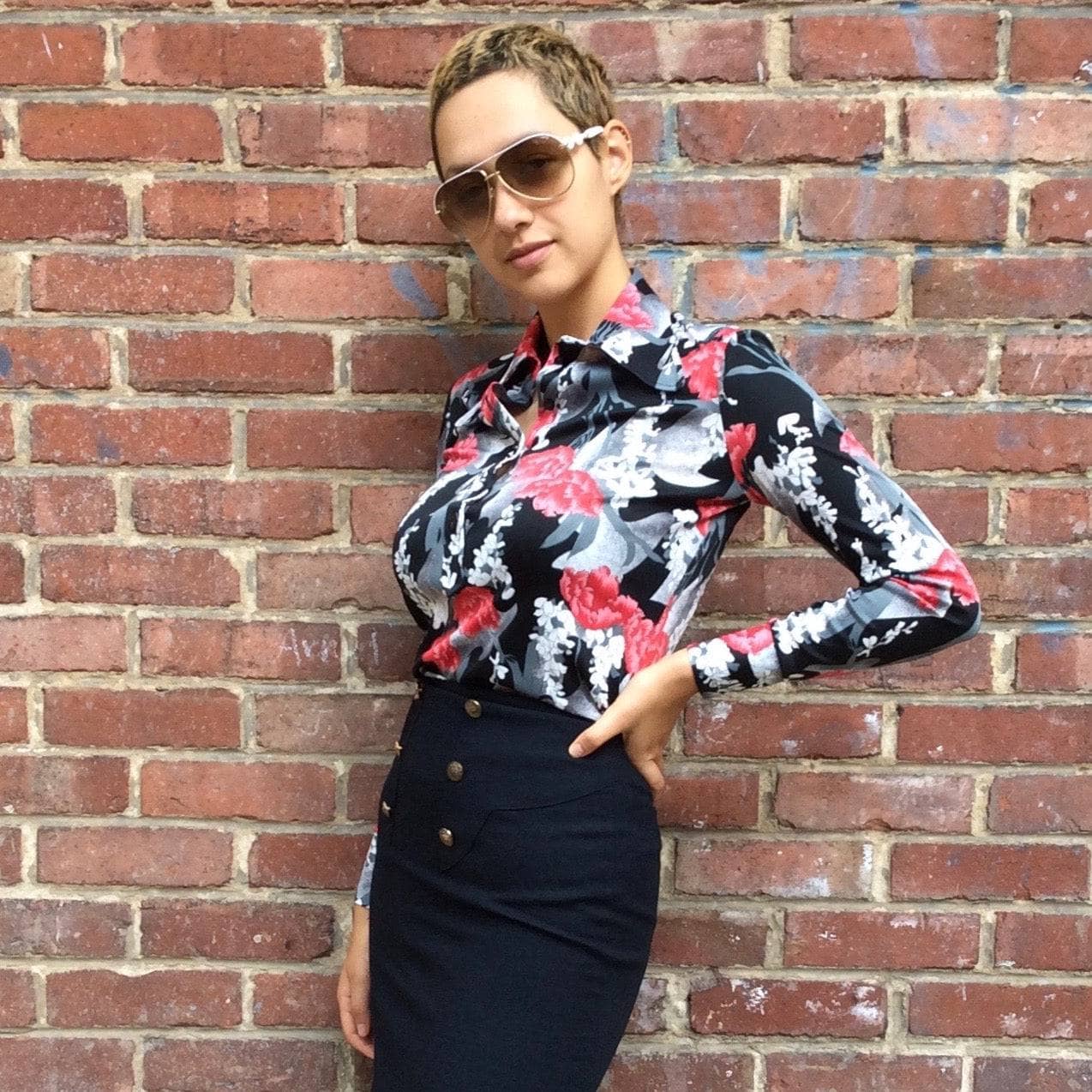 1960s-70s Long Sleeve Floral Print Shirt Small/Medium - Image 4