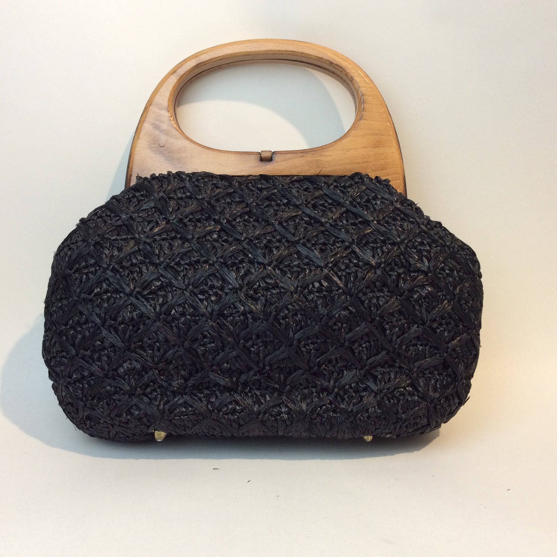 1960s Black Raffia Crocheted Handbag - Image 6