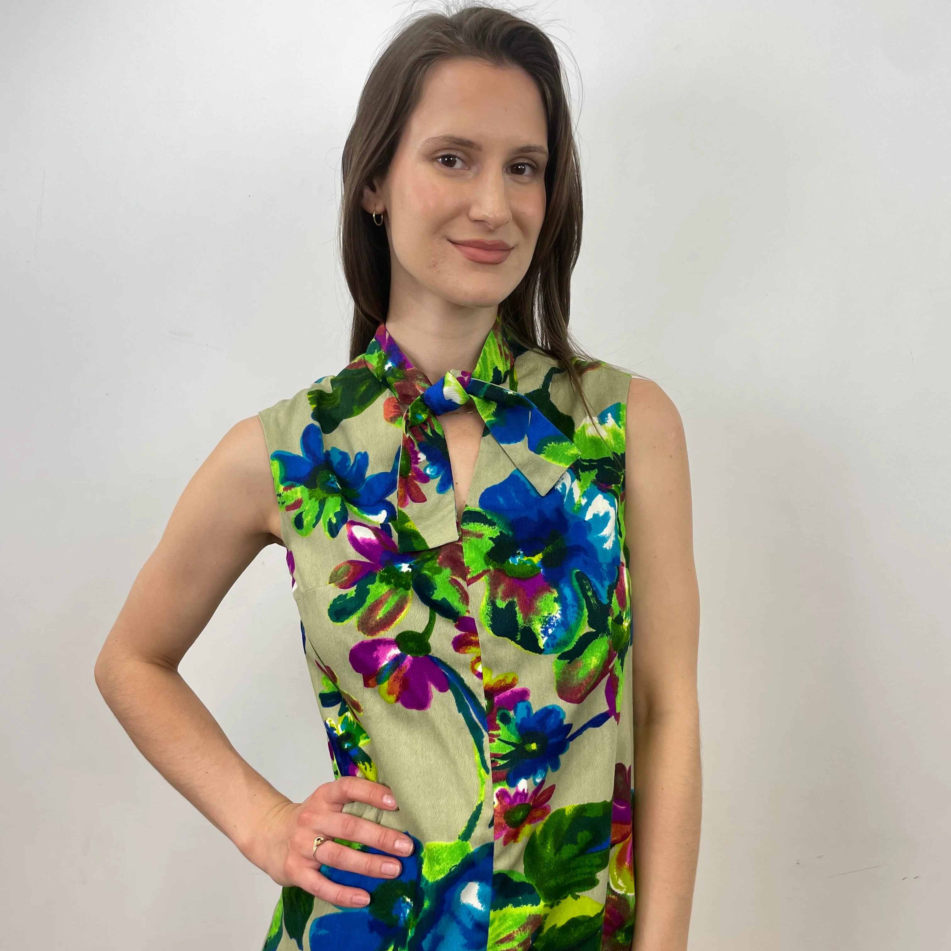1960s Bold Floral Print Mini Shift Dress Small - Image 5