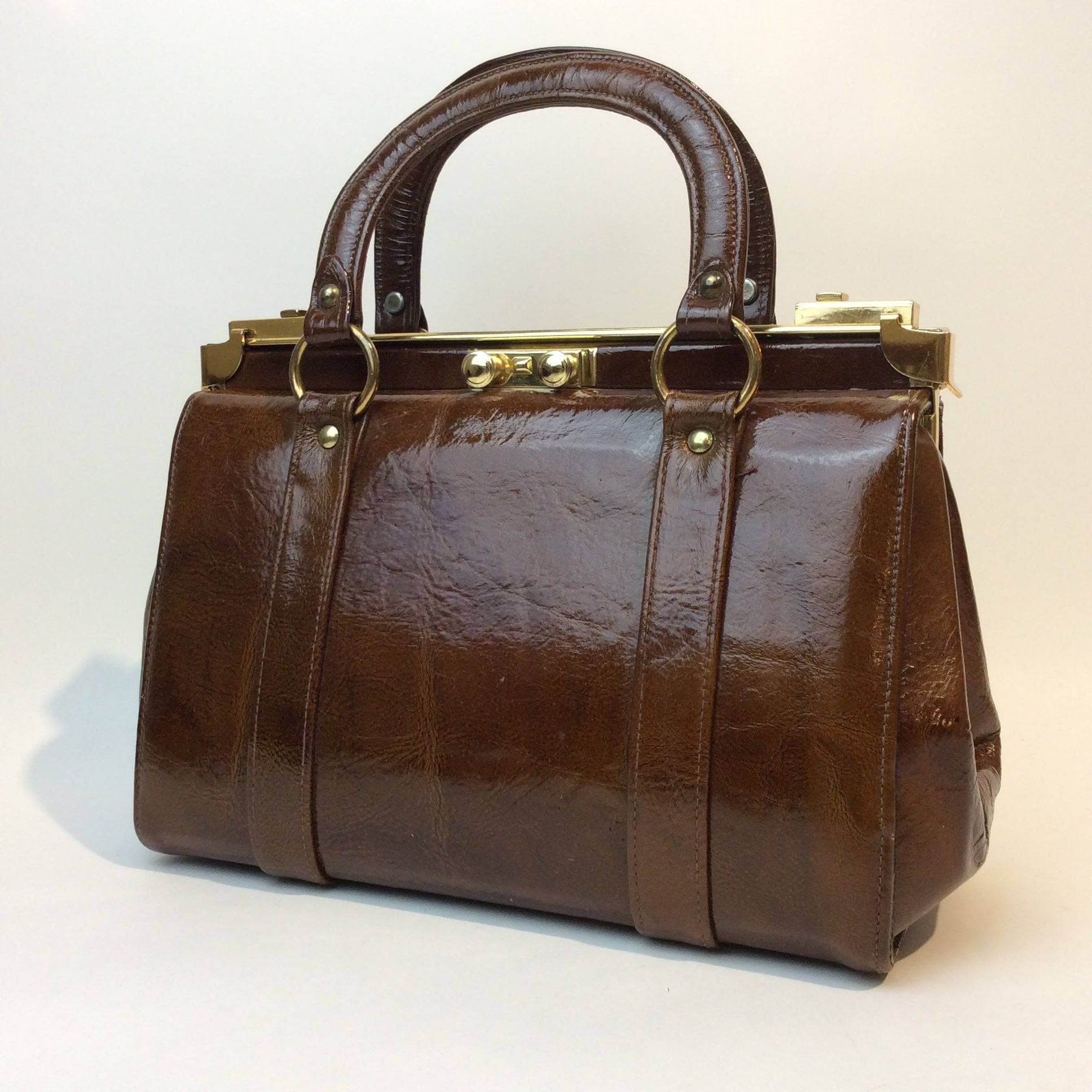 1960s Brown Patent Leather Frame Bag