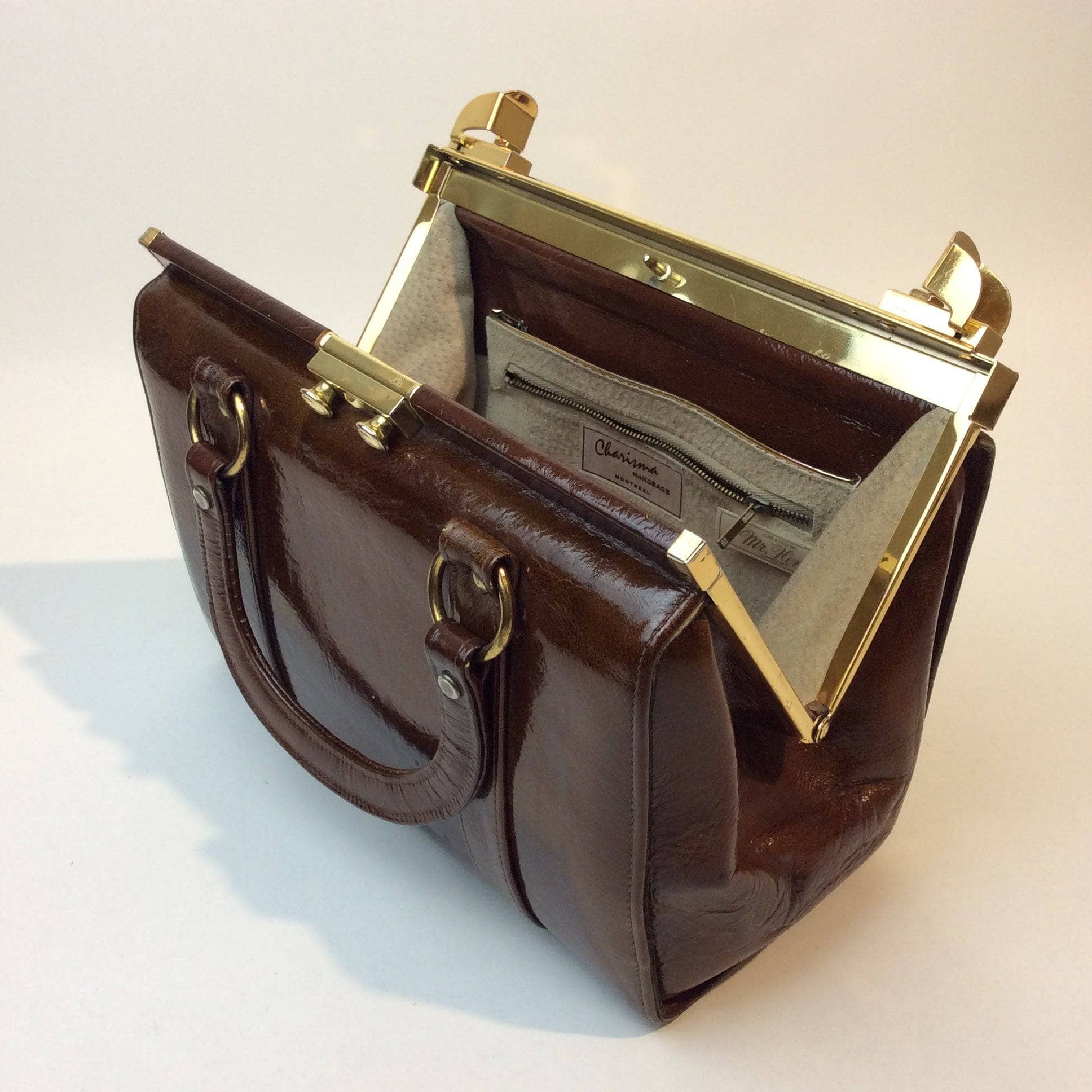 1960s Brown Patent Leather Frame Bag - Image 2