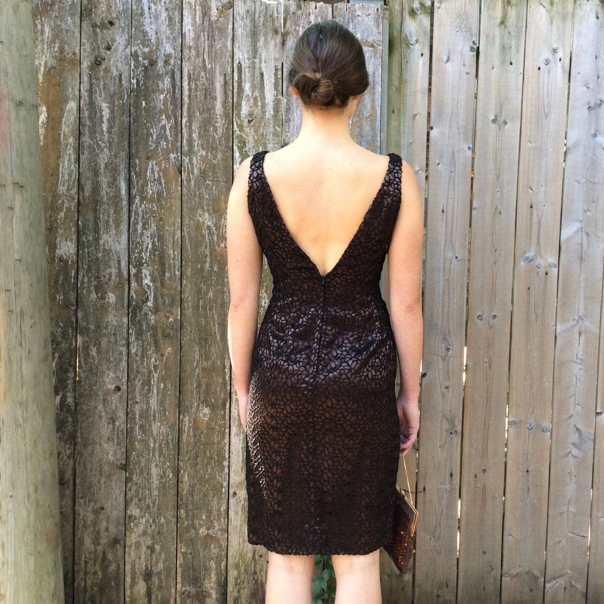 1960s Brown Satin Cocktail Dress with Oversize Bow S/M - Image 2
