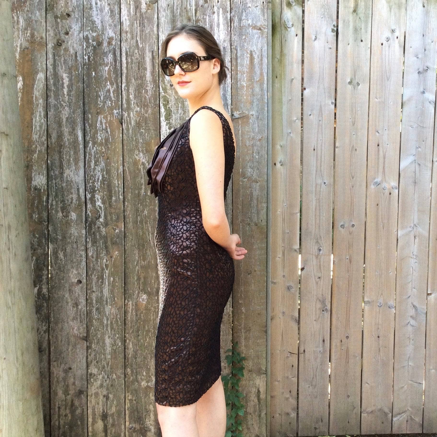 1960s Brown Satin Cocktail Dress with Oversize Bow S/M - Image 5
