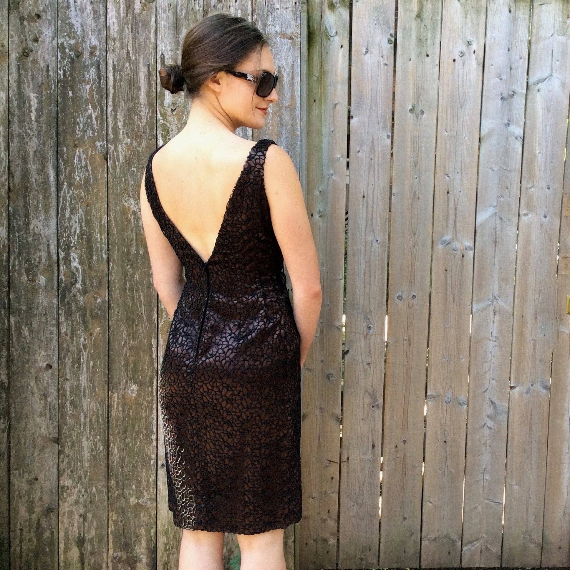 1960s Brown Satin Cocktail Dress with Oversize Bow S/M - Image 6