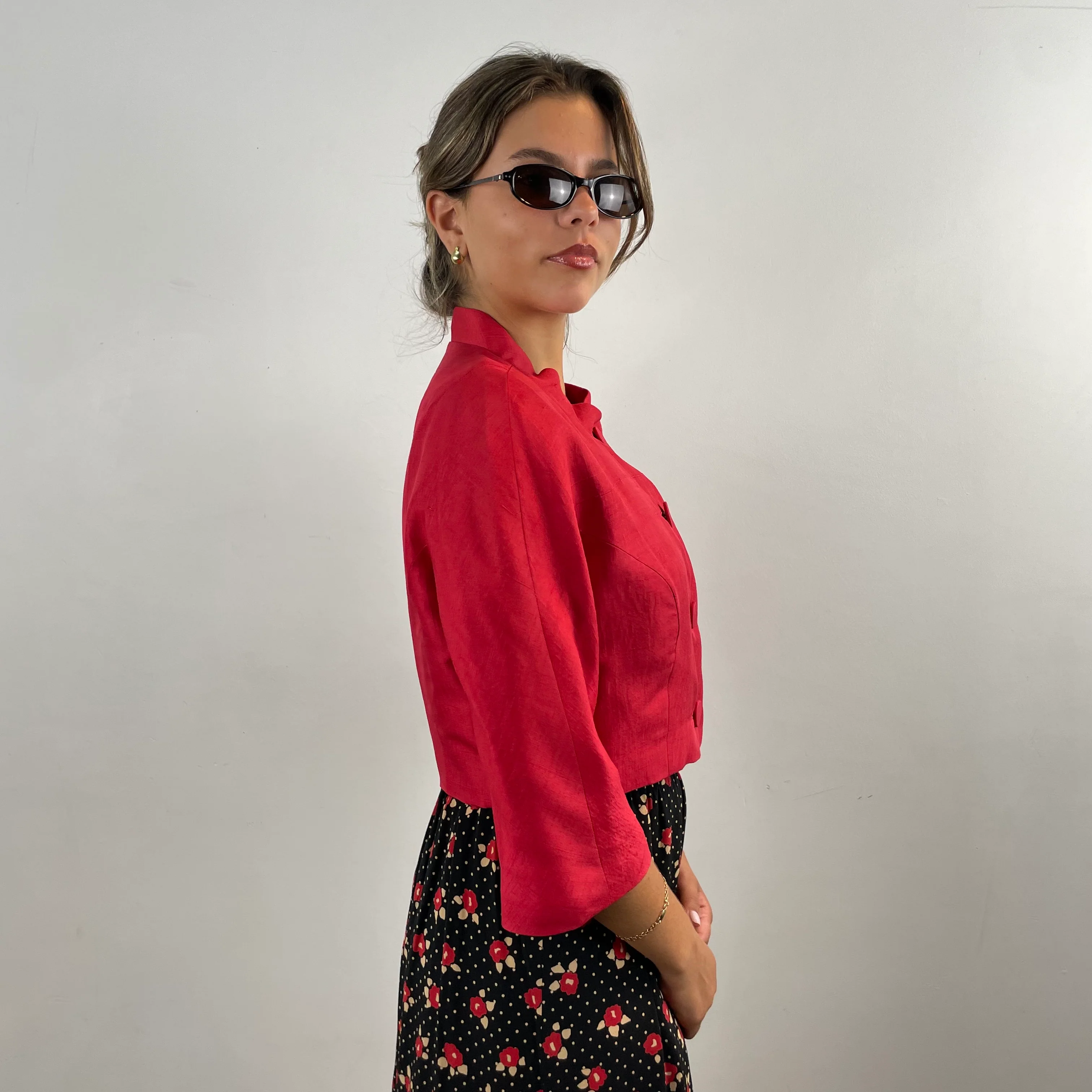 1960s Cherry Red Silk Shantung Bolero Blazer Medium - Image 4