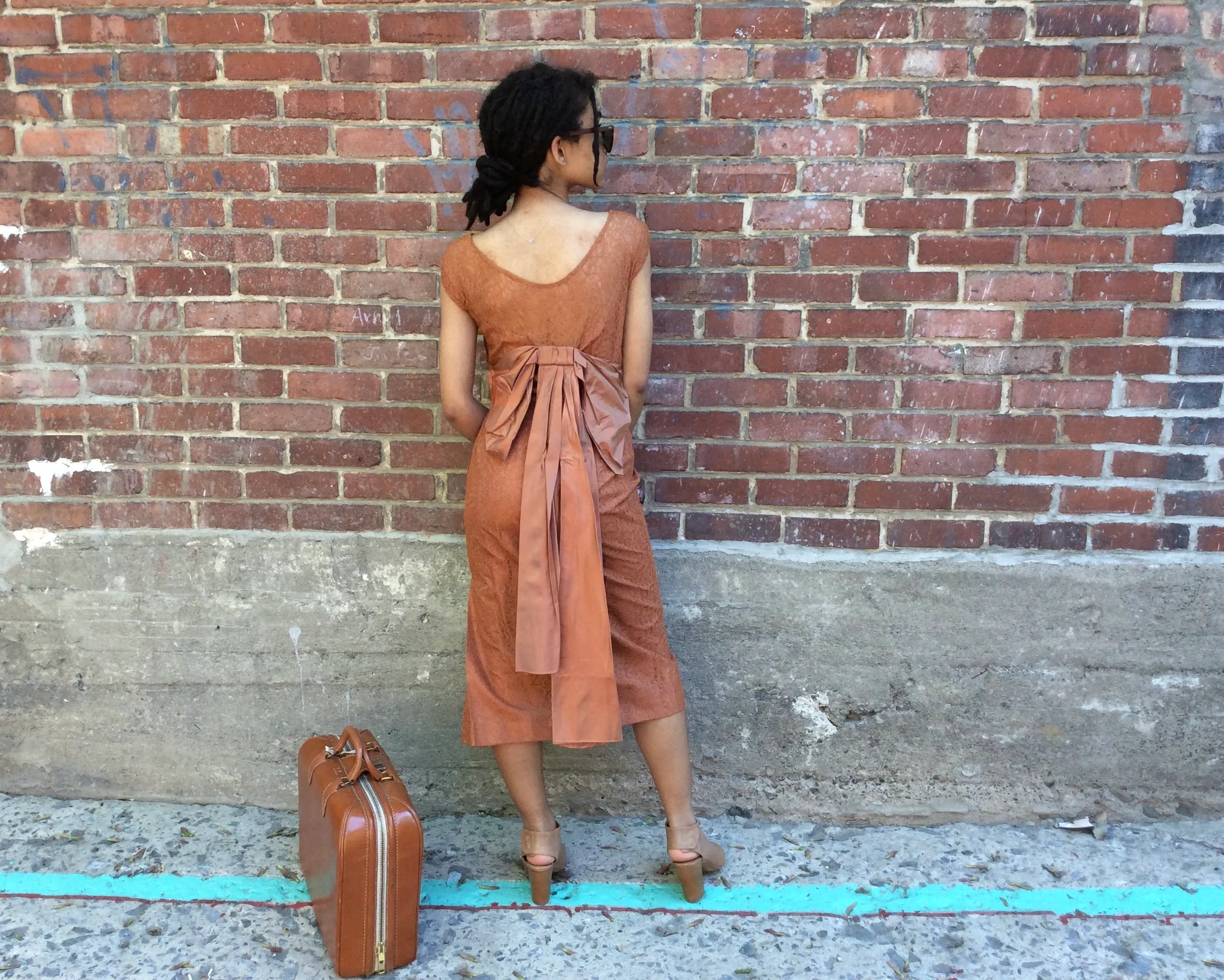 1960s Copper Lace Midi Cocktail Dress Small/Medium - Image 2