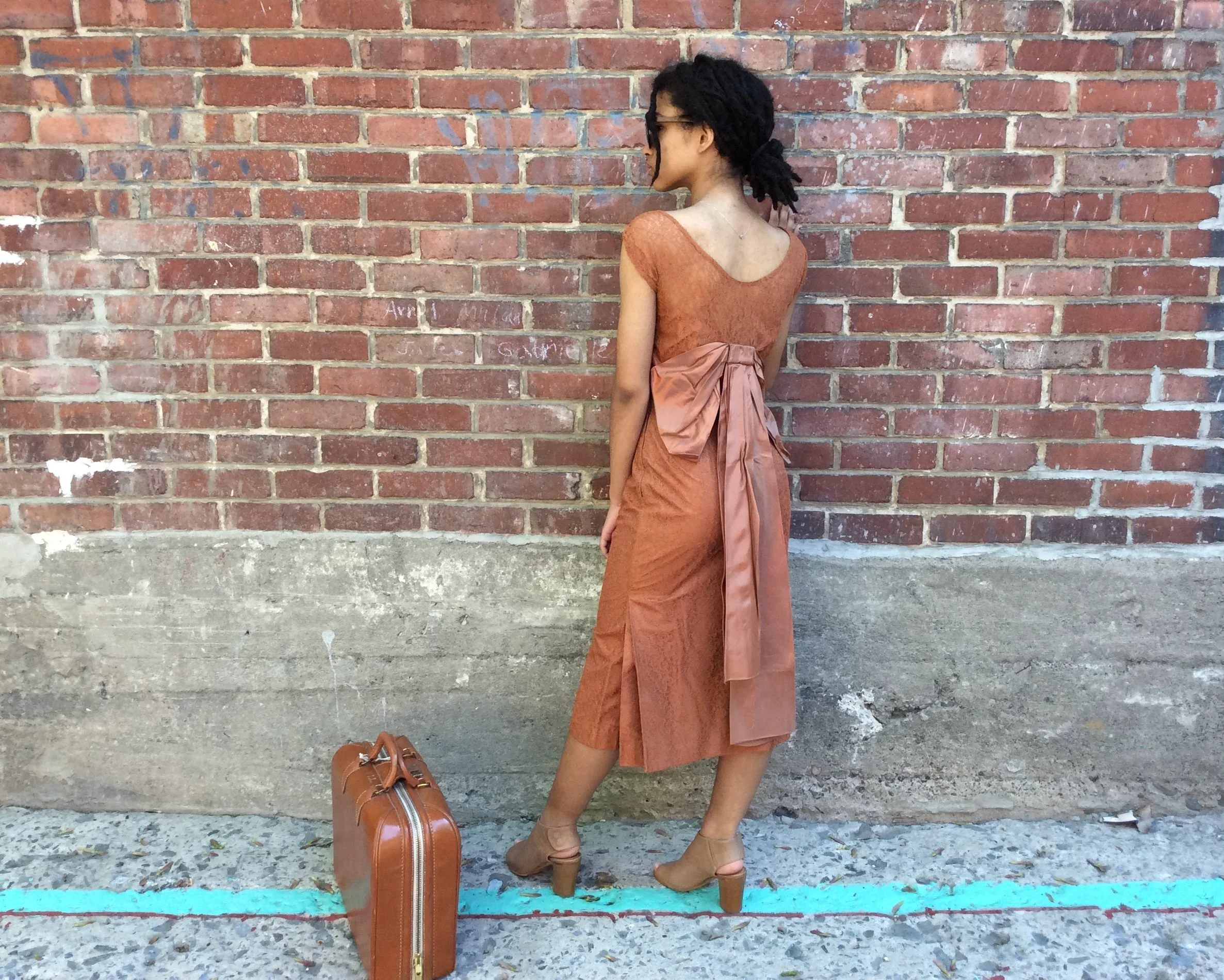 1960s Copper Lace Midi Cocktail Dress Small/Medium - Image 4