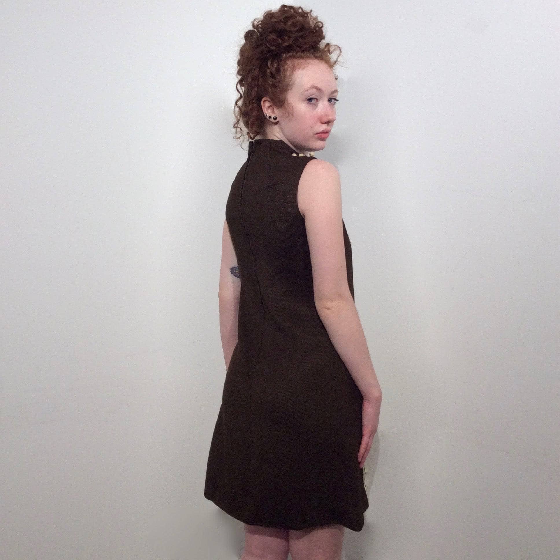 1960s Deadstock Checkered Mini Shift Dress Small - Image 3