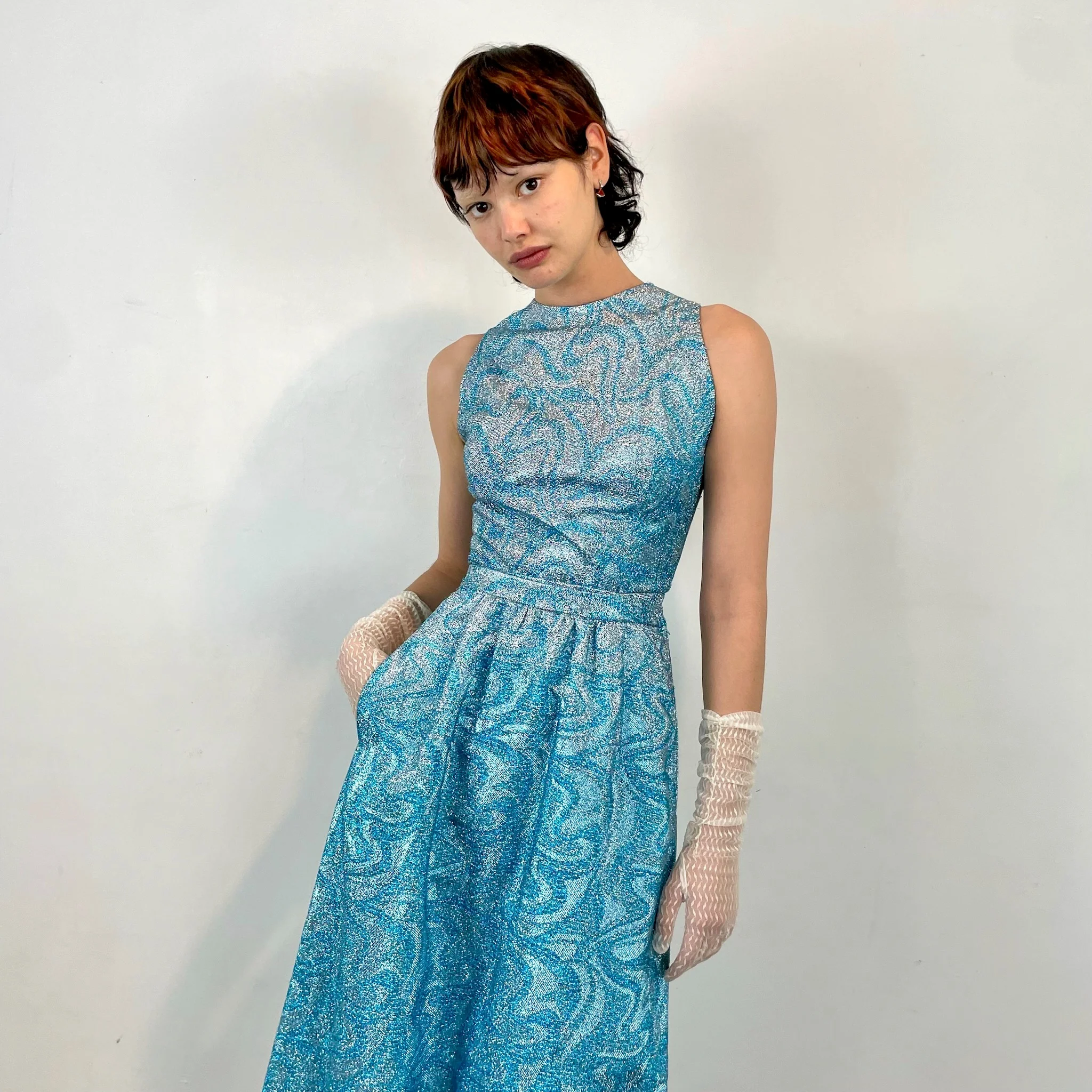 1960s Evening Set Sleeveless Top and Maxi Lamé Skirt Extra Small/Small - Image 4