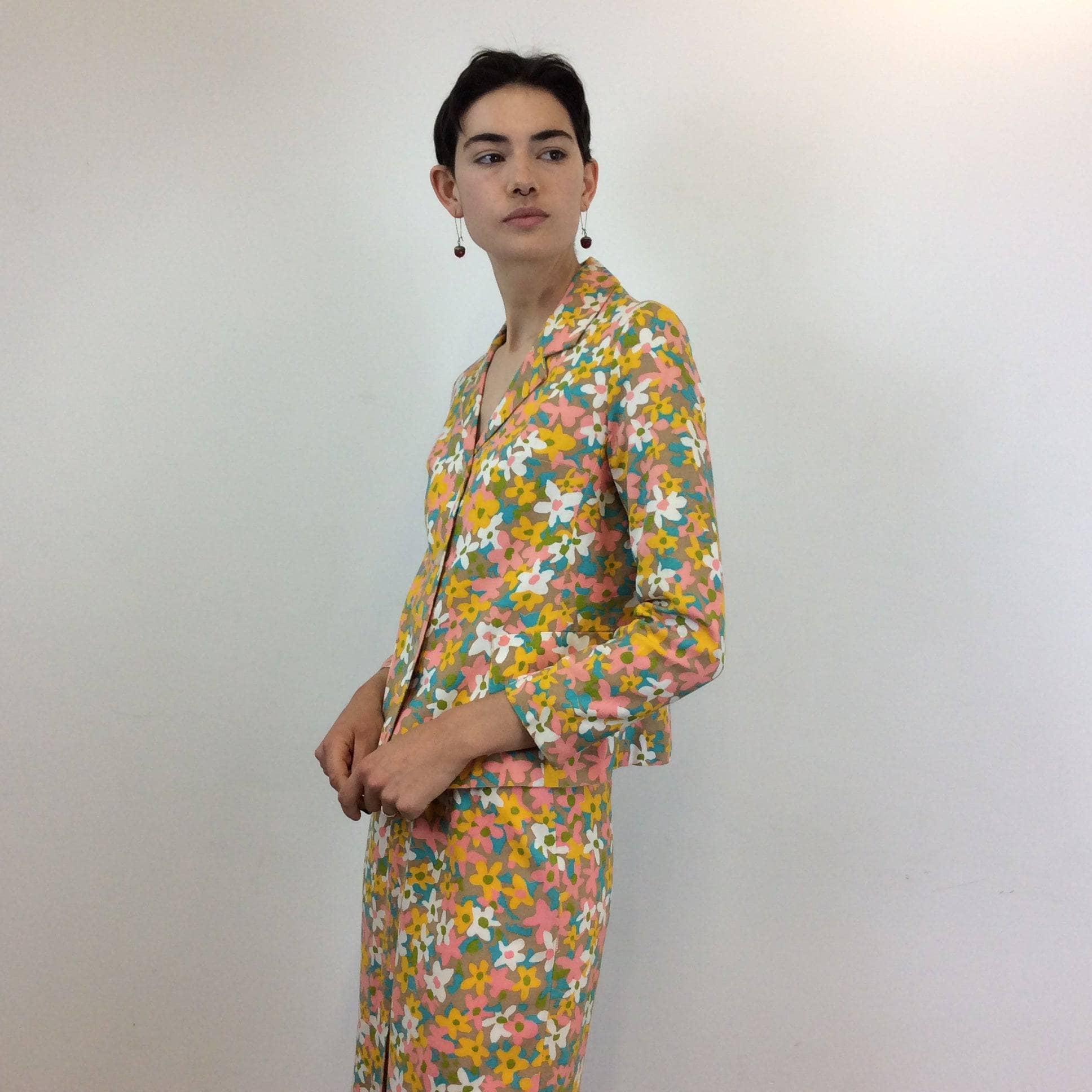 1960s Floral Print Blazer and Skirt Set Extra-Small - Image 3